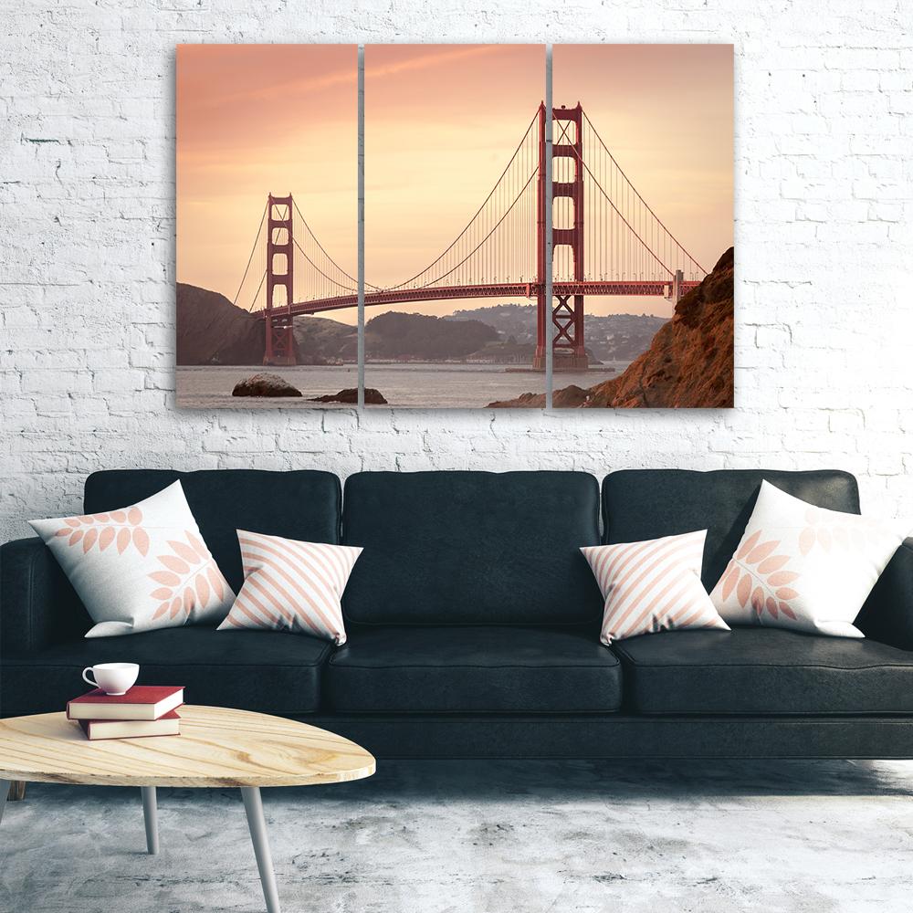3 stykke lærredstryk, Golden Gate Bridge San Francisco