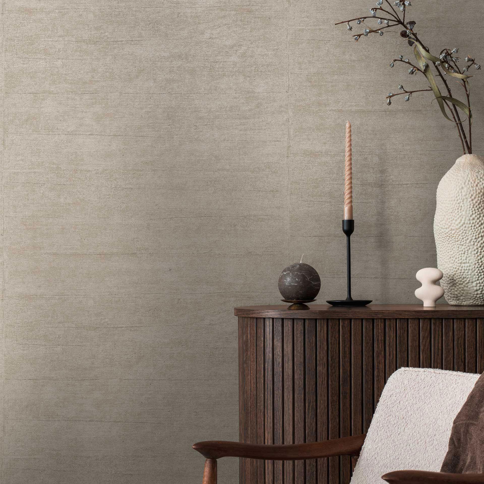 Tekstureret tapet taupe grey - Ikke-vævet tapet med fine linjer - moderne tapet til at sætte på væggen