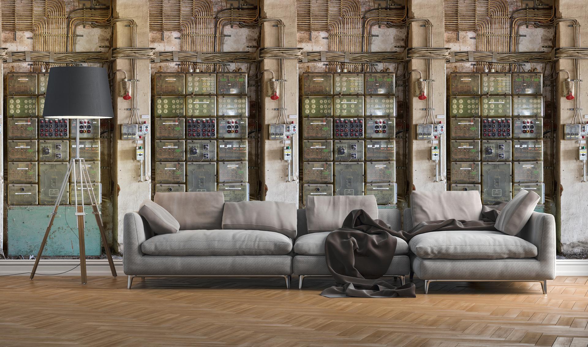 tapet fabrikshal farverig creme - non-woven tapet arkitektur Livingwalls - mat og glat