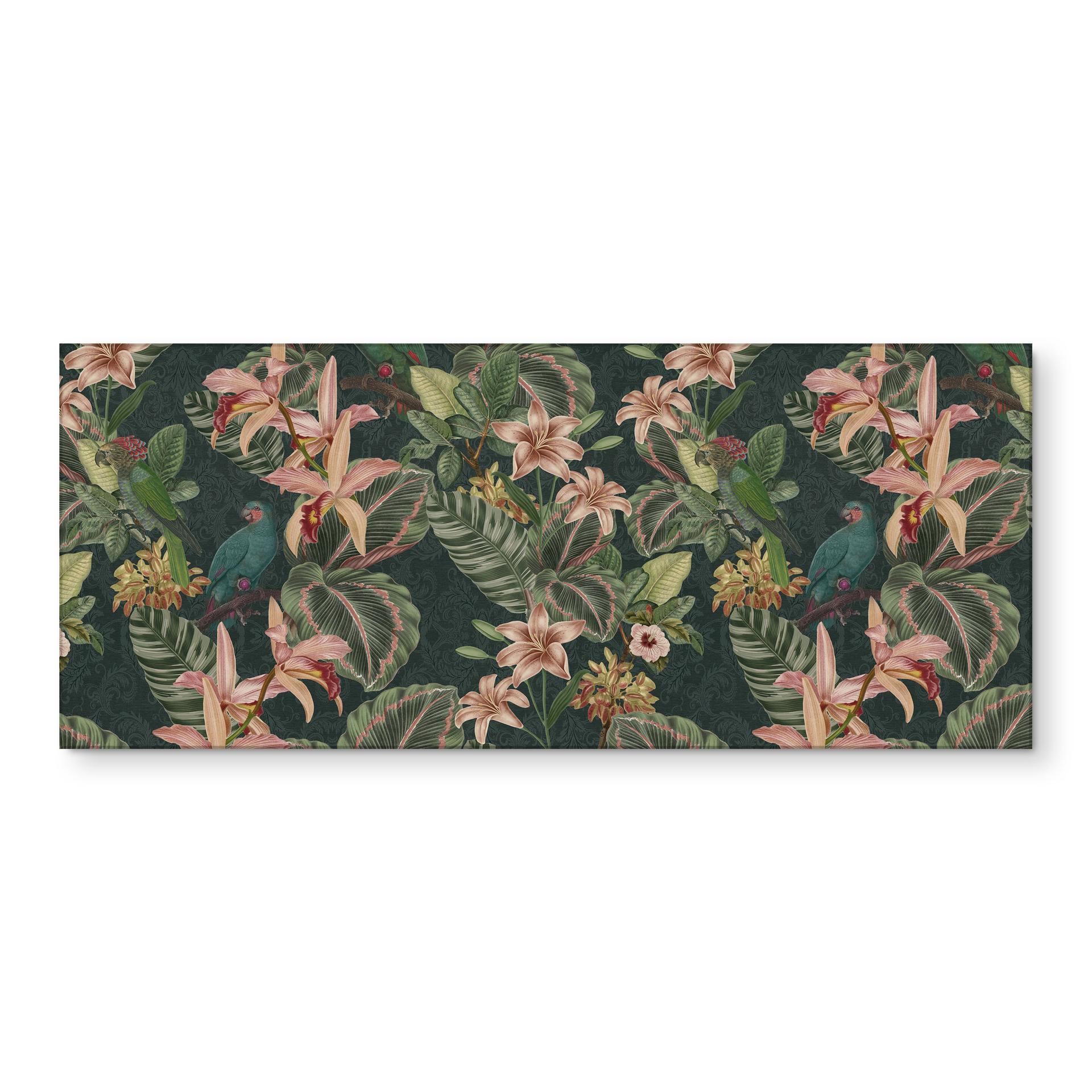 Stænkplade til køkken jungle med papegøjer natgrøn - Bloomery Decor