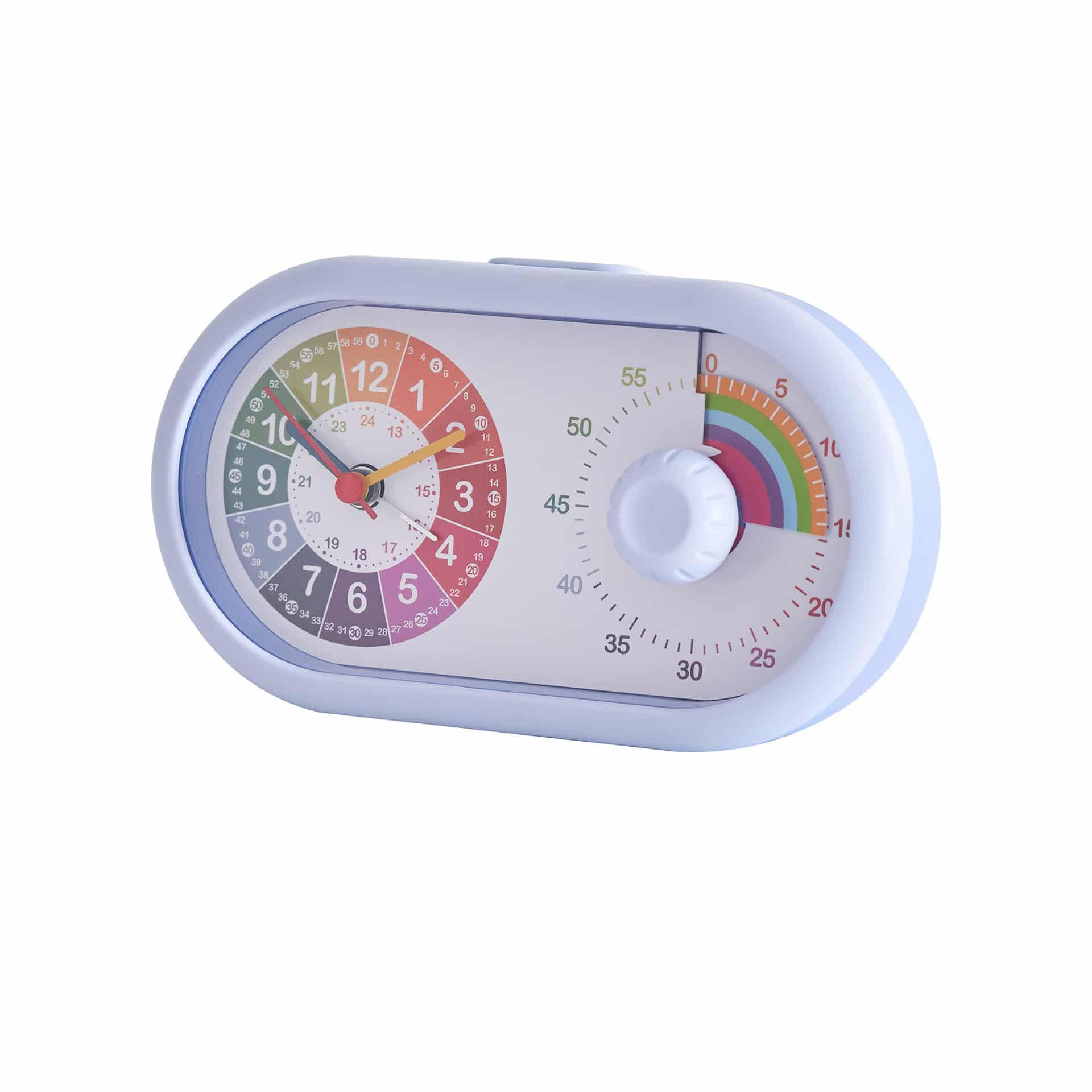 Kinderuhr Tischuhr mit Wecker und Timer-Funktion, Regenbogen blau, 16x9,5 cm