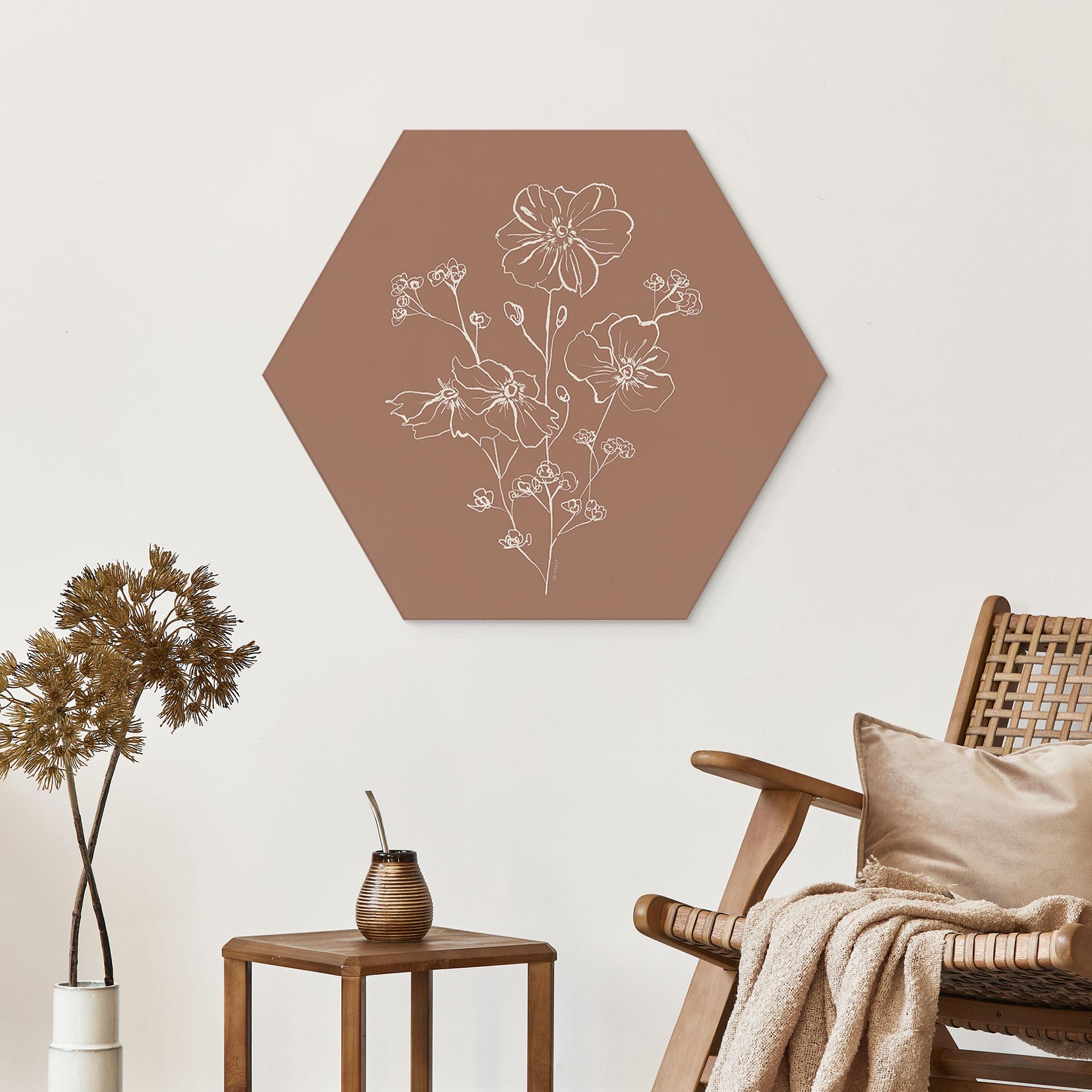 Sekskantet billede vild rose buket mokka mousse - anis illustration - aluminium dibond