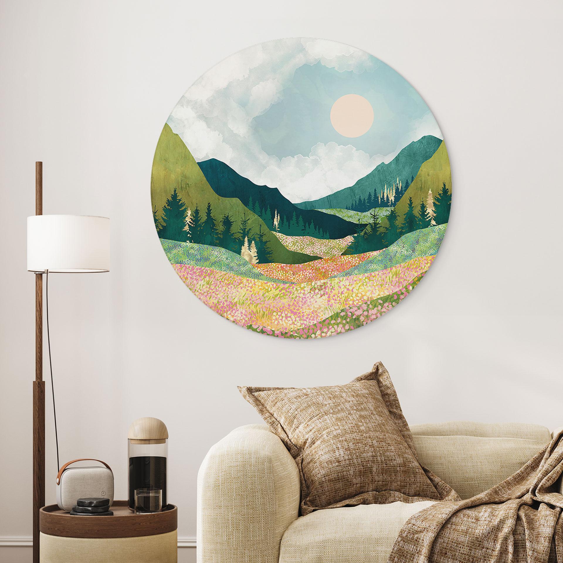 Wandbild Farbenfrohe Frühlingswiese - SpaceFrog Designs - Rund - Alu-Dibond