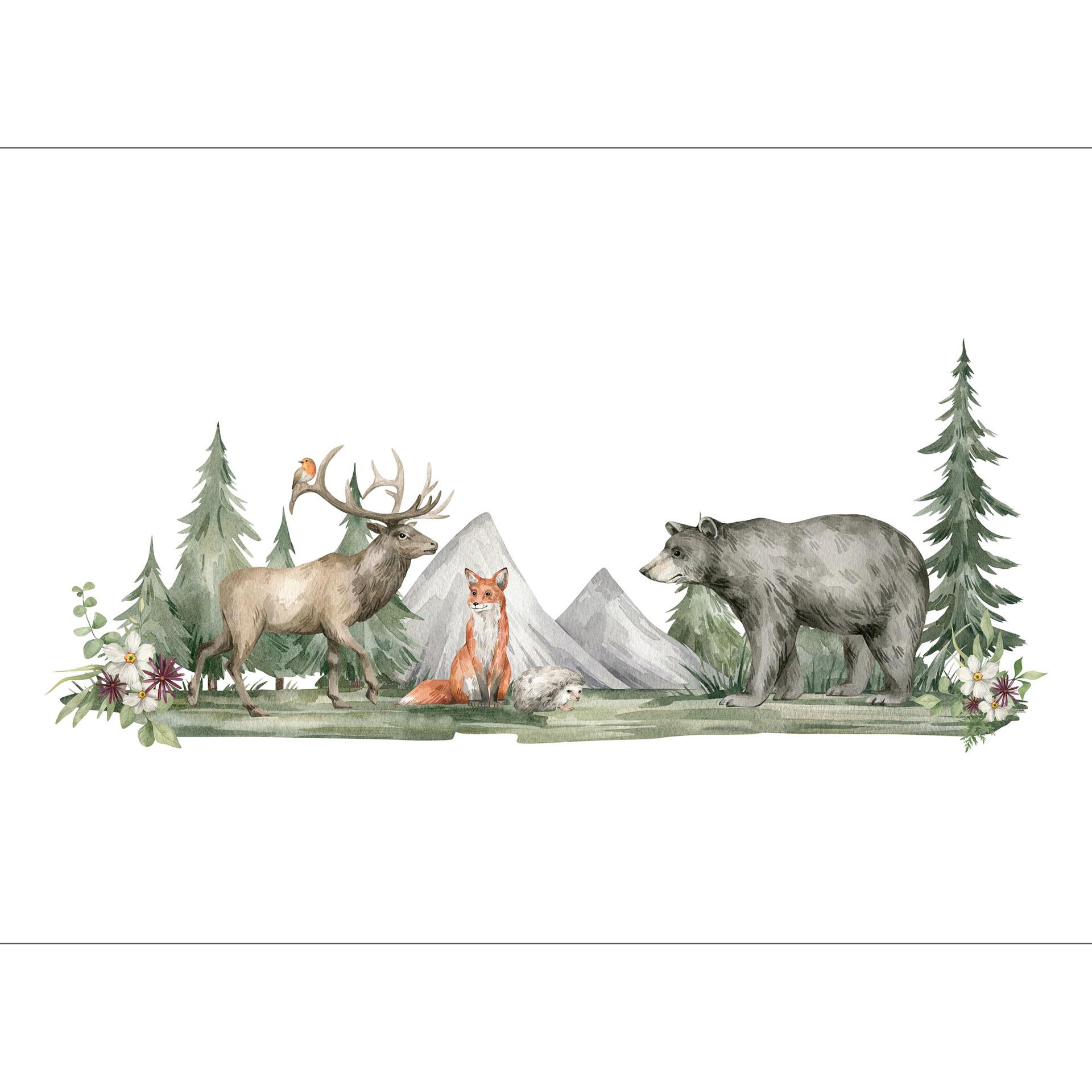 ForestAnimals wit groen behang - vliesbehang Designwalls 2 - 2,55 x 3,5 m