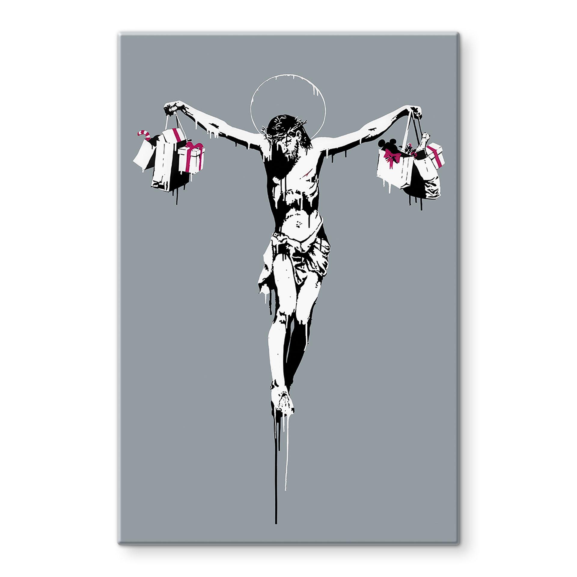 Glasbillede - Banksy - Jesus Kristus med indkøbsposer