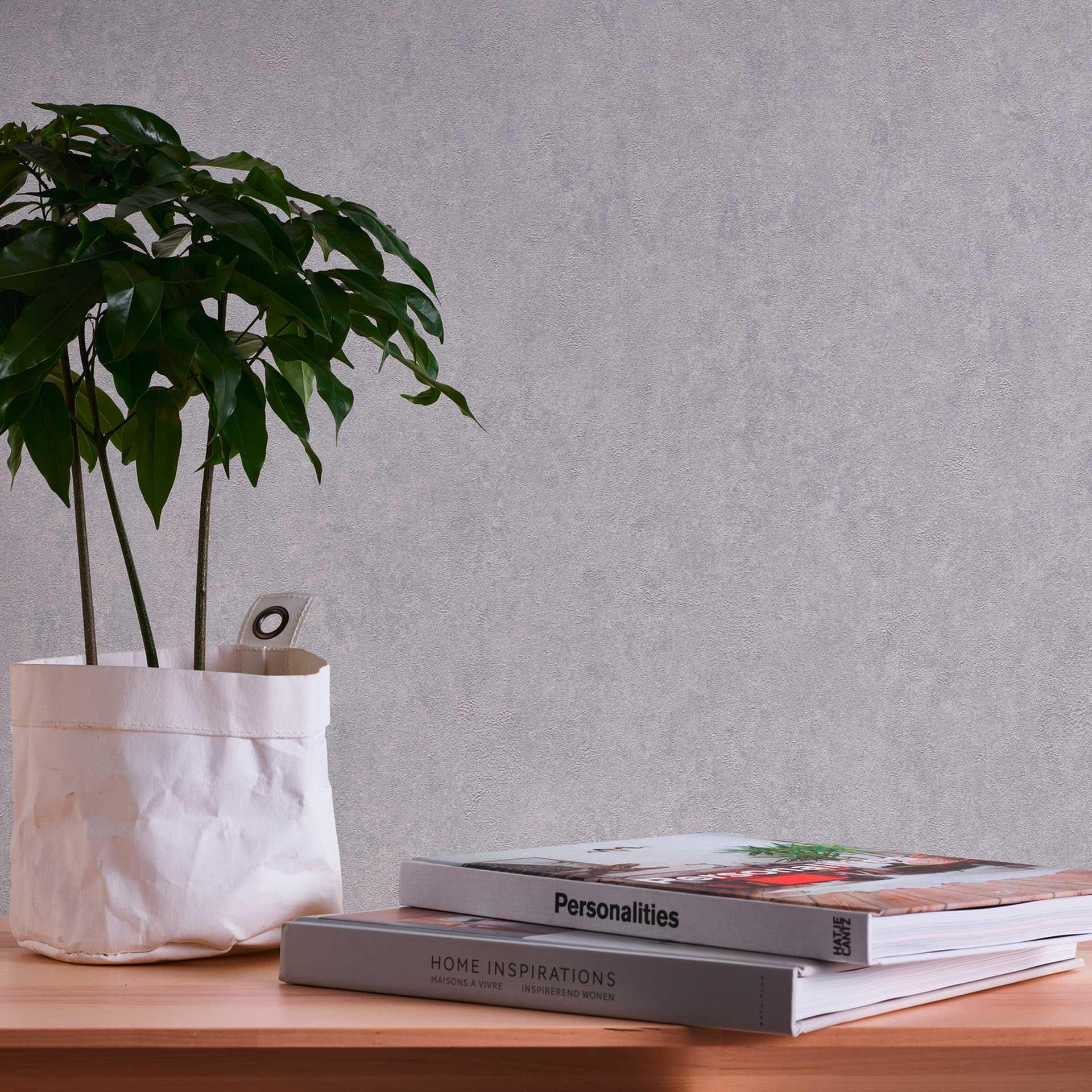 Papel pintado no tejido liso gris plata - papel pintado unicolor metalizado brillante - papel pintado efecto escayola
