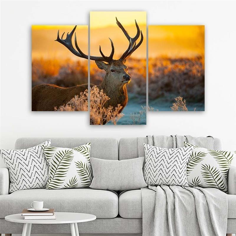 3-delige canvas print herten dier zonsondergang natuur