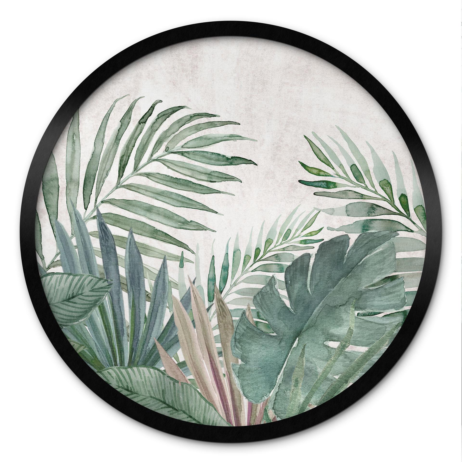 Plakat Jungle Leaves Green Watercolour - Blomsterdekoration - Rund