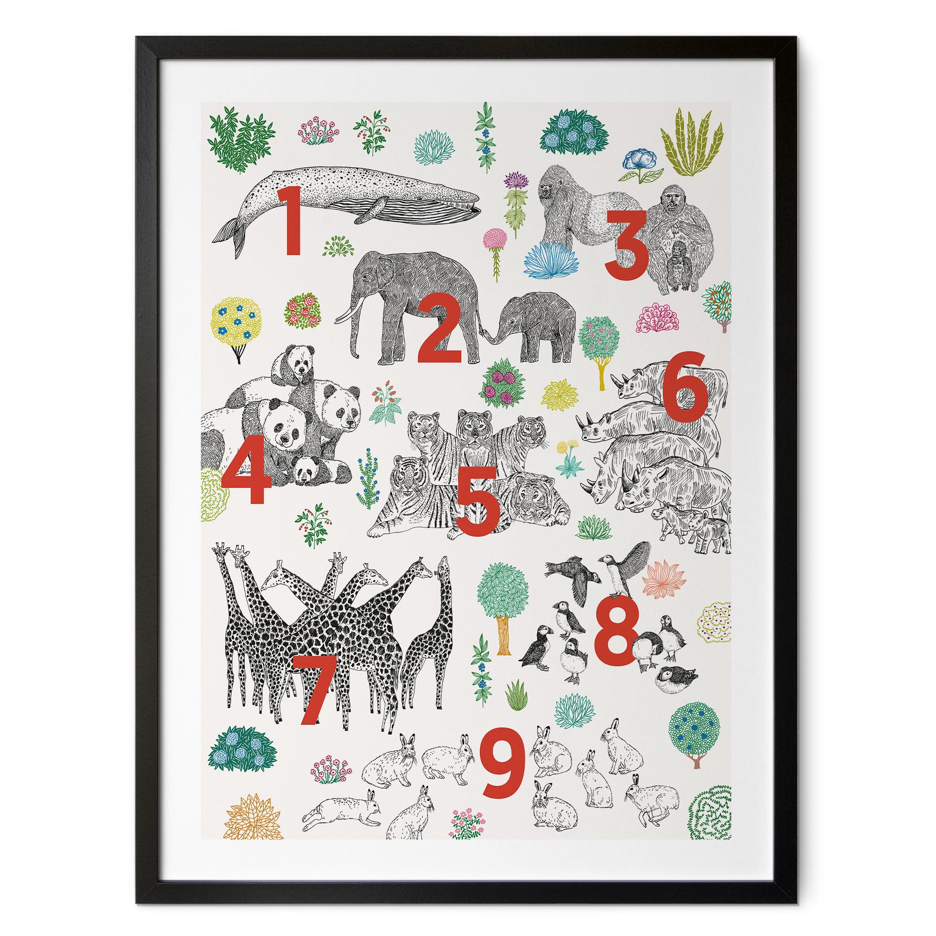 Plakat Illustration af zoo-dyr med tal - Walentynowicz