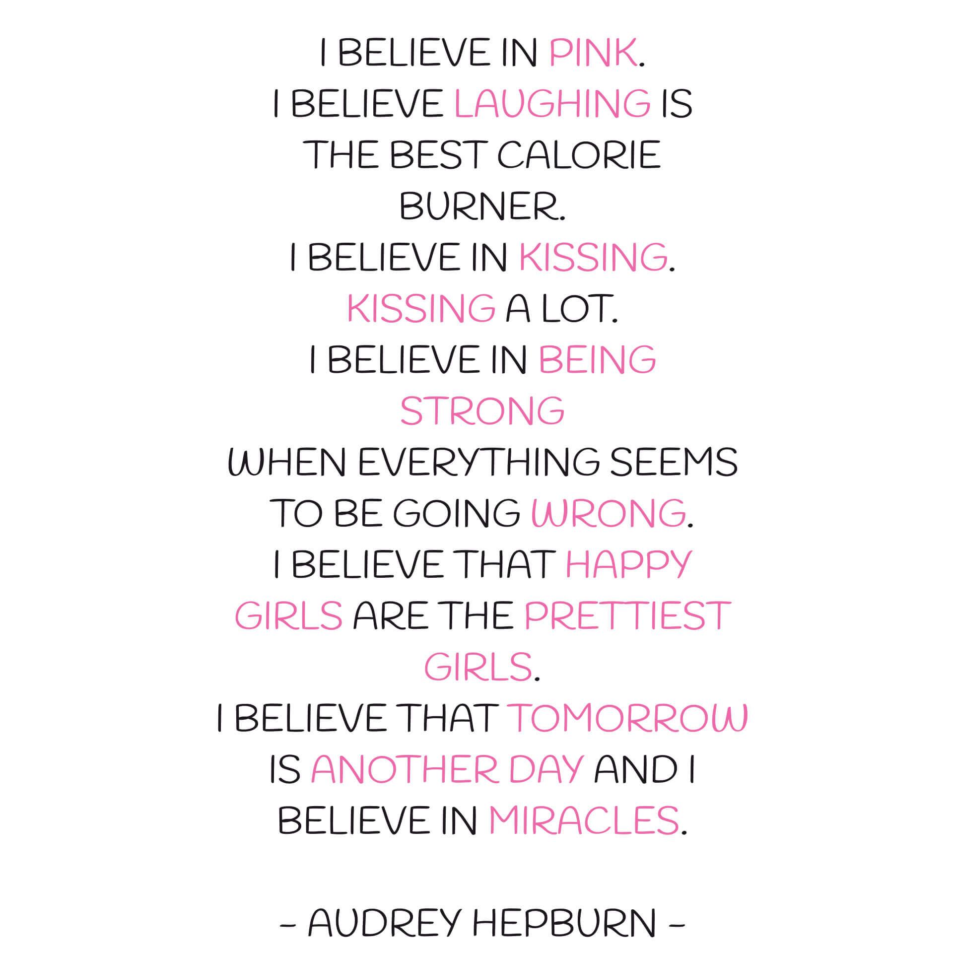 Adesivo murale - I believe in pink - Audrey Hepburn