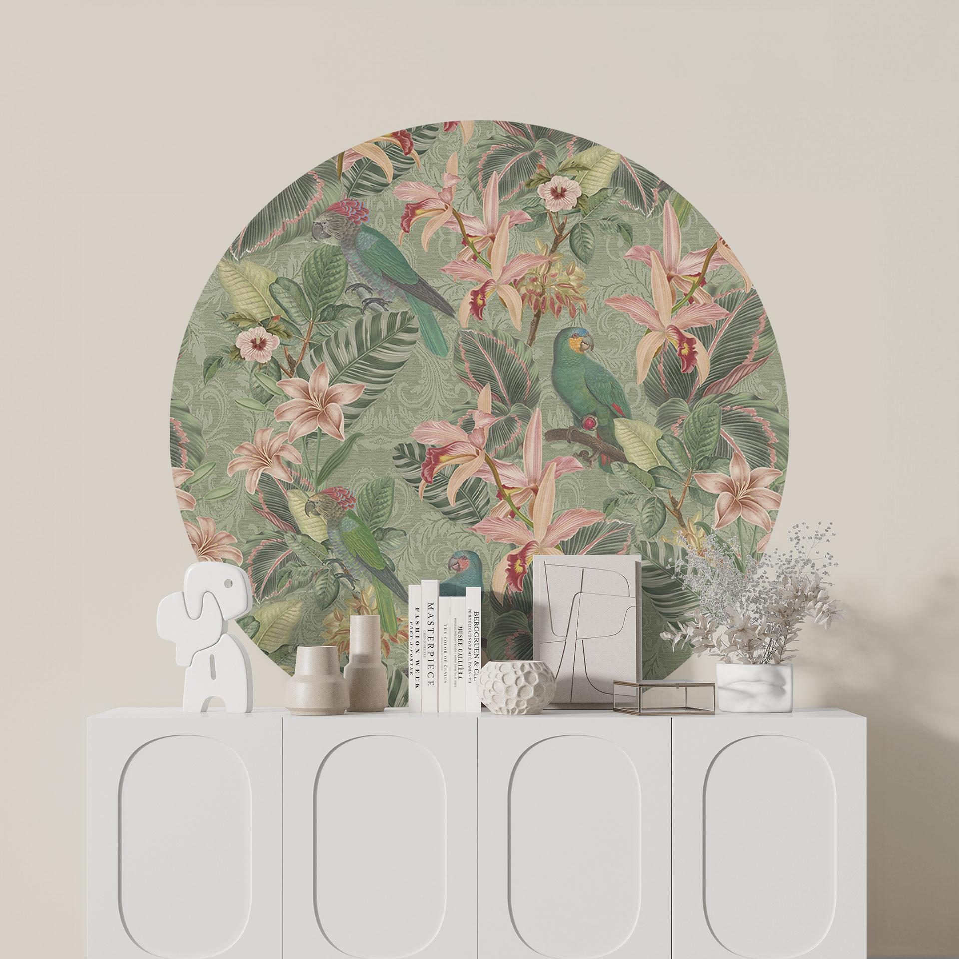 Wallsticker jungle med papegøjer grøn - Bloomery Decor - Round