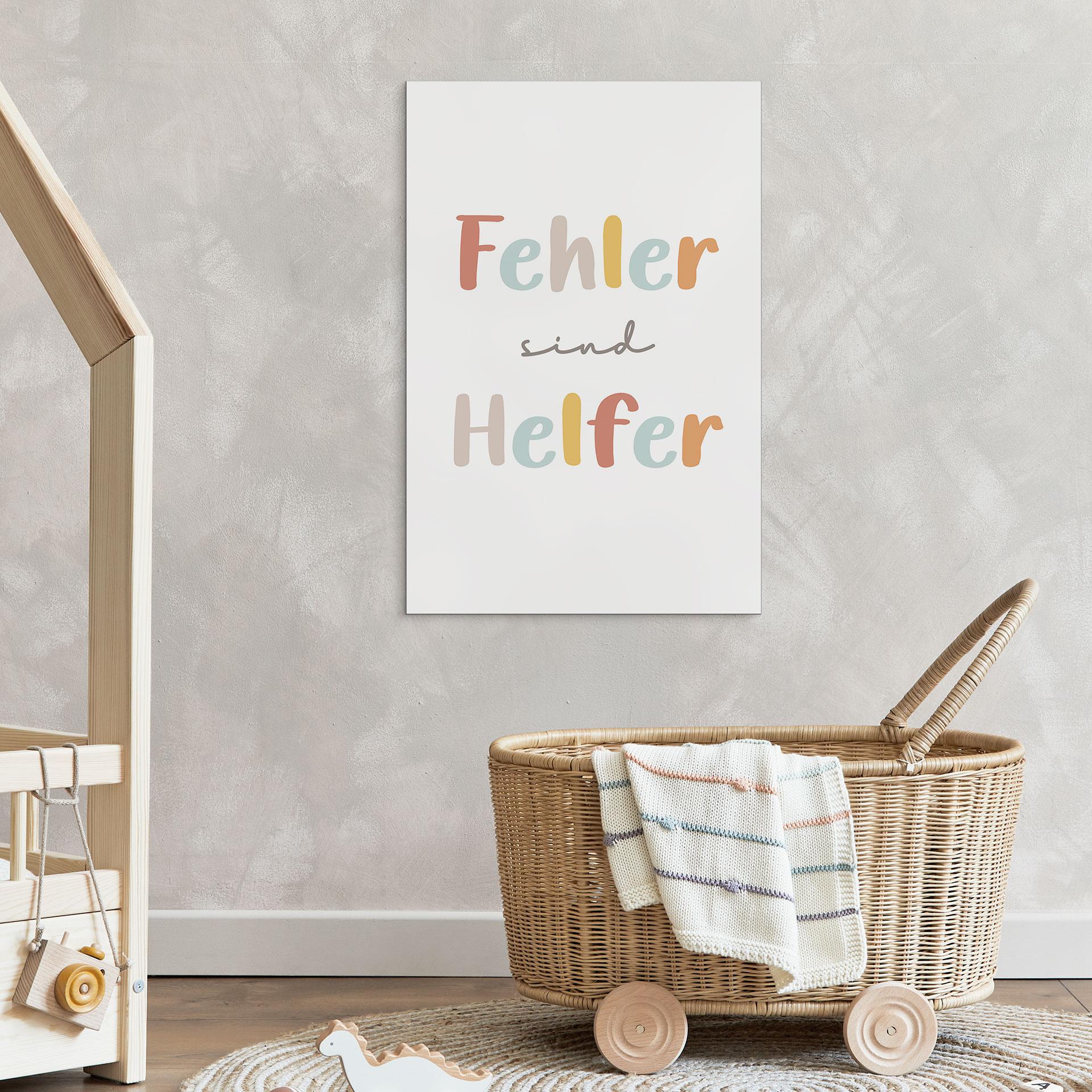 Alu-Dibond Wandbild - Kraftsatz 'Fehler sind Helfer' in bunter Handschrift für Kinder