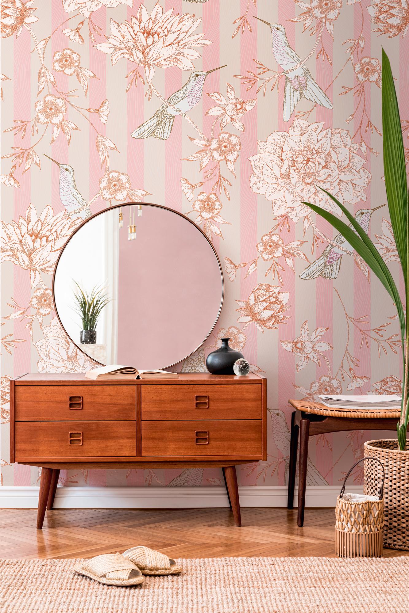 tapet blomster pink beige - non-woven tapet blomster planter Livingwalls - mat og glat