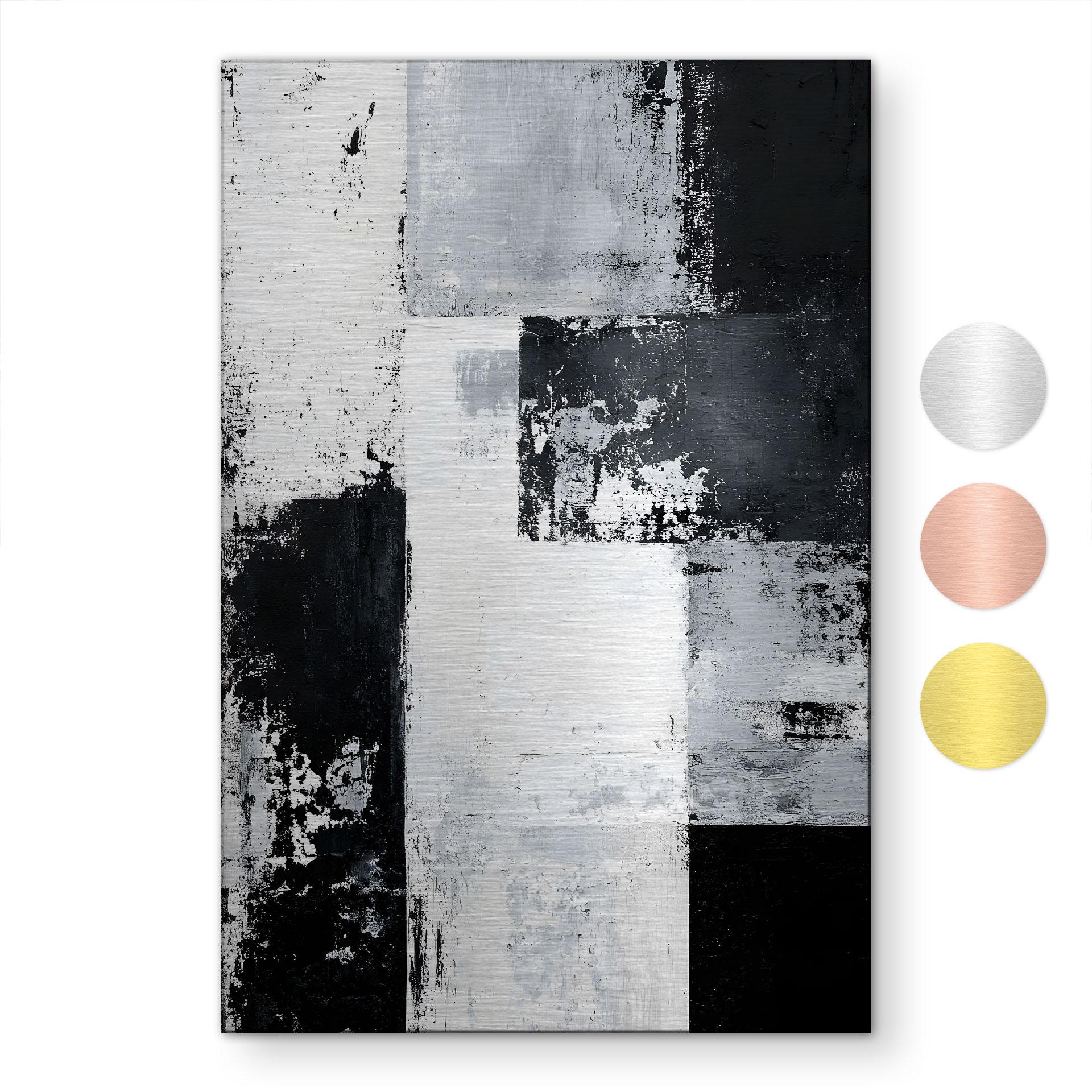 Geborsteld Alu-Dibond met goud-, zilver- & kopereffect - Abstracte structuurkunst - Bruzual