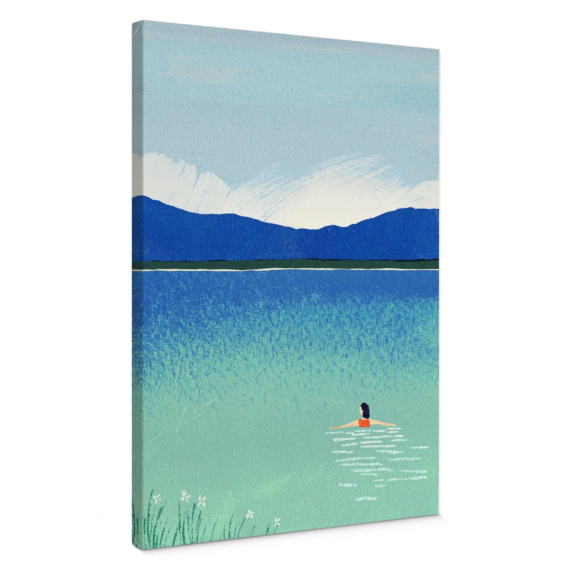 Canvas schilderij Zomerzwemmen in het bergmeer - Rivers
