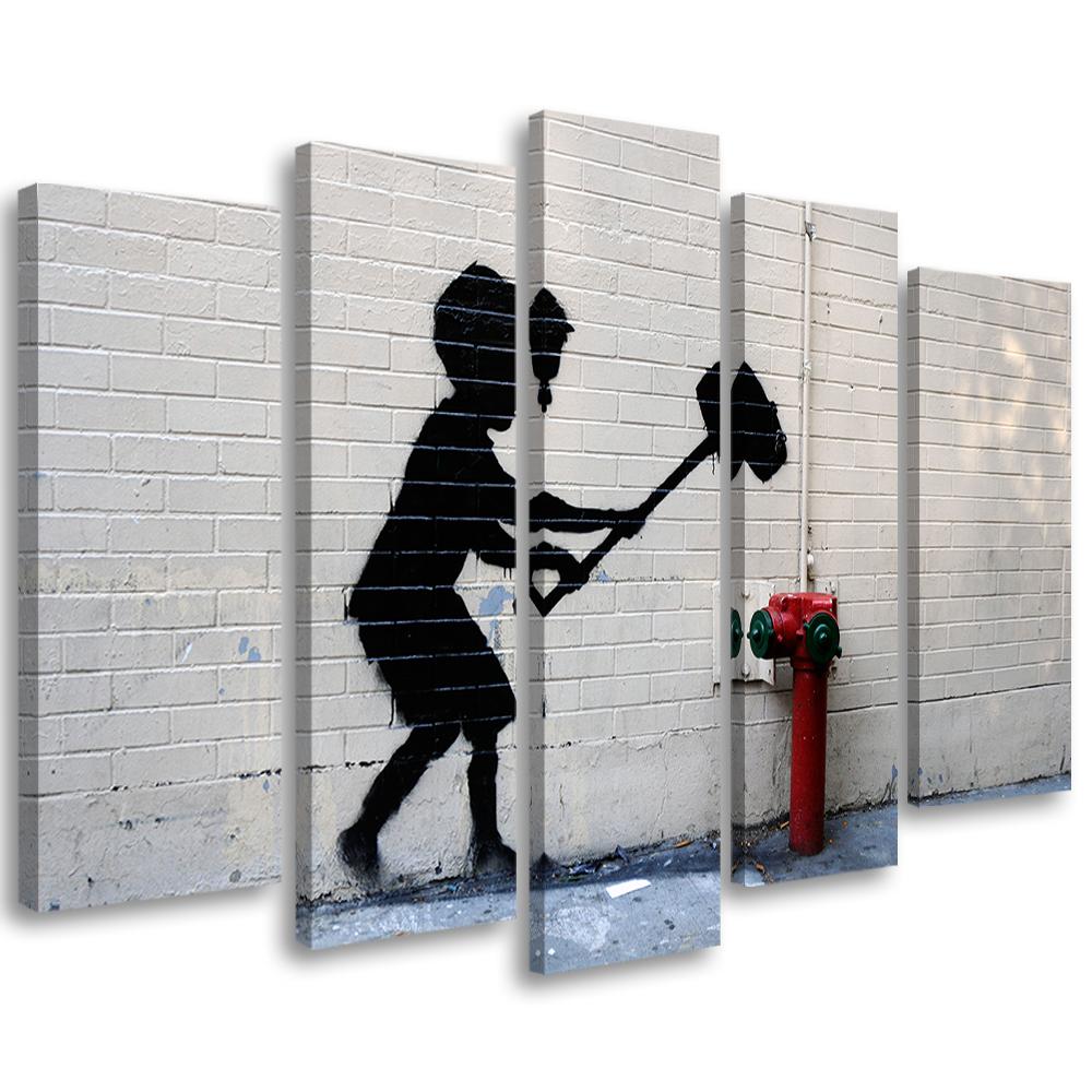 5 stykke lærredstryk, Banksy Hammer Boy Street