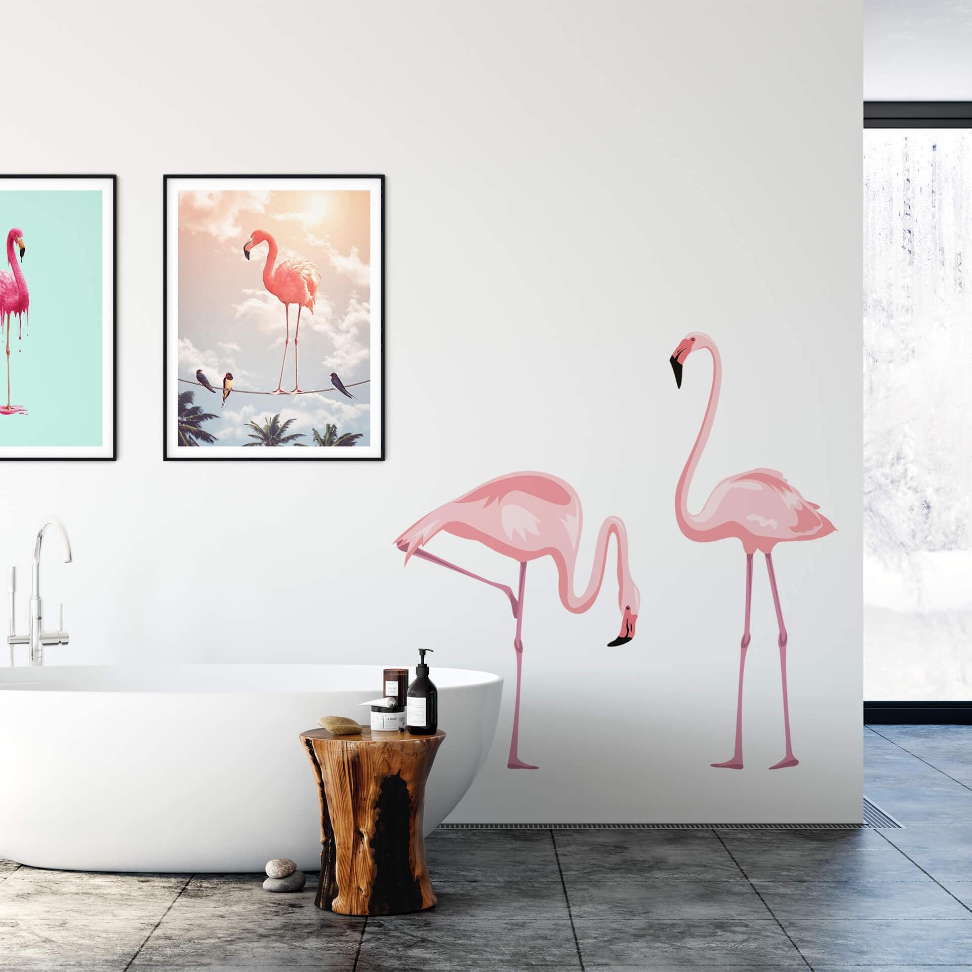 Sticker mural - Couple de flamants roses