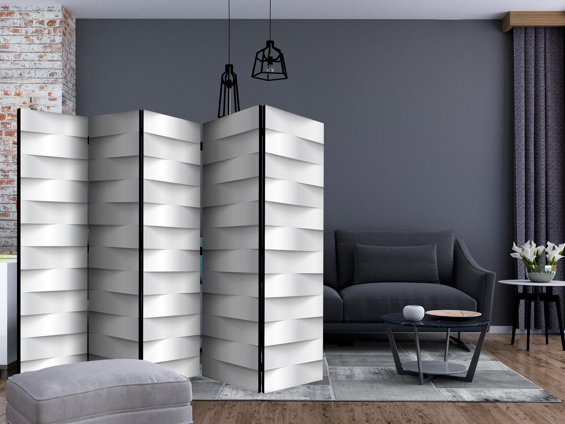 Paravento - Illusione bianca, 5 pezzi - 225x172 cm
