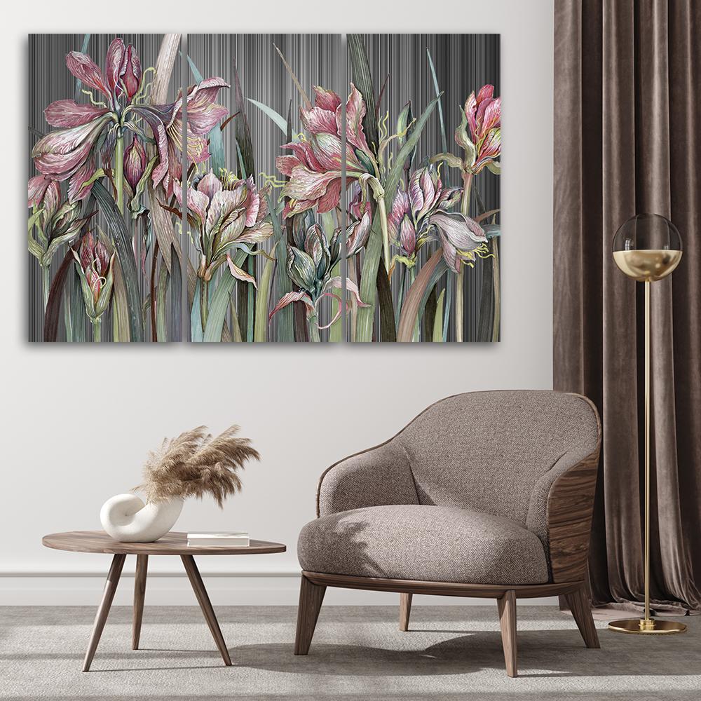 3 stykke lærredsprint, Iris blomster