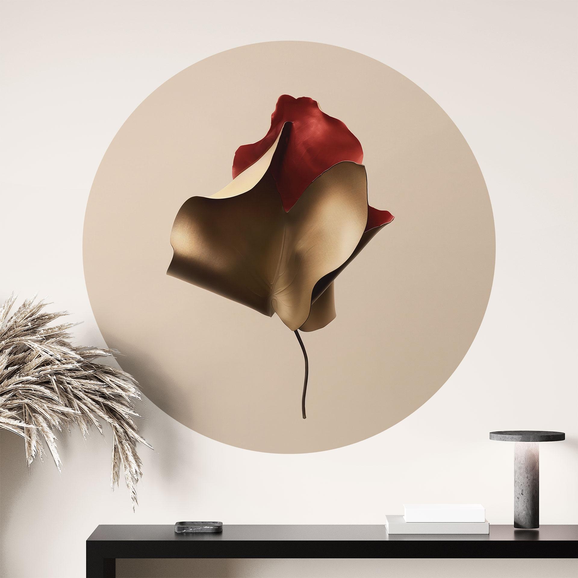 Wallsticker Elegant blad i guld og rød - Alma - Rund
