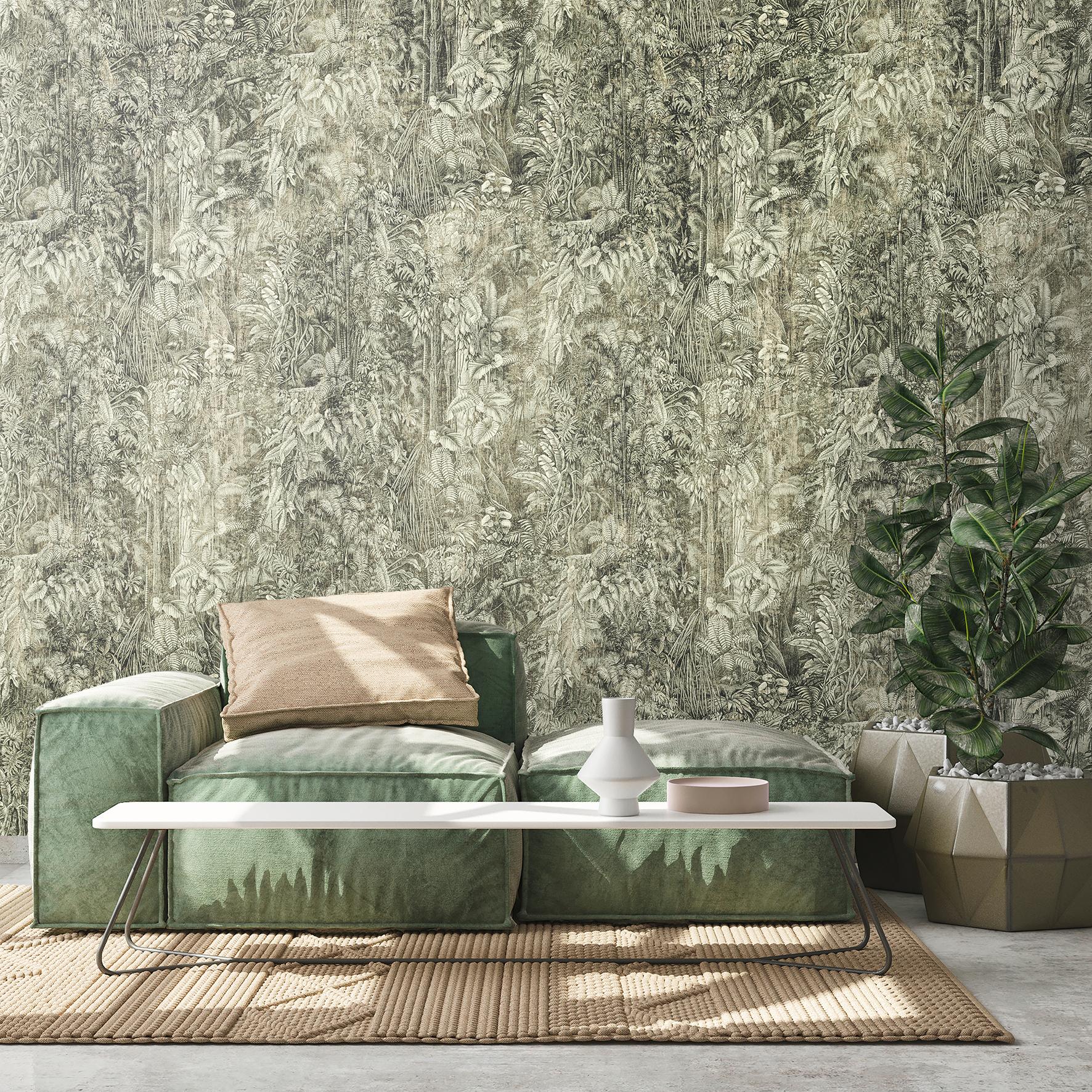 vintage tapet grøn grå - non-woven tapet retro vintage Livingwalls - mat og glat