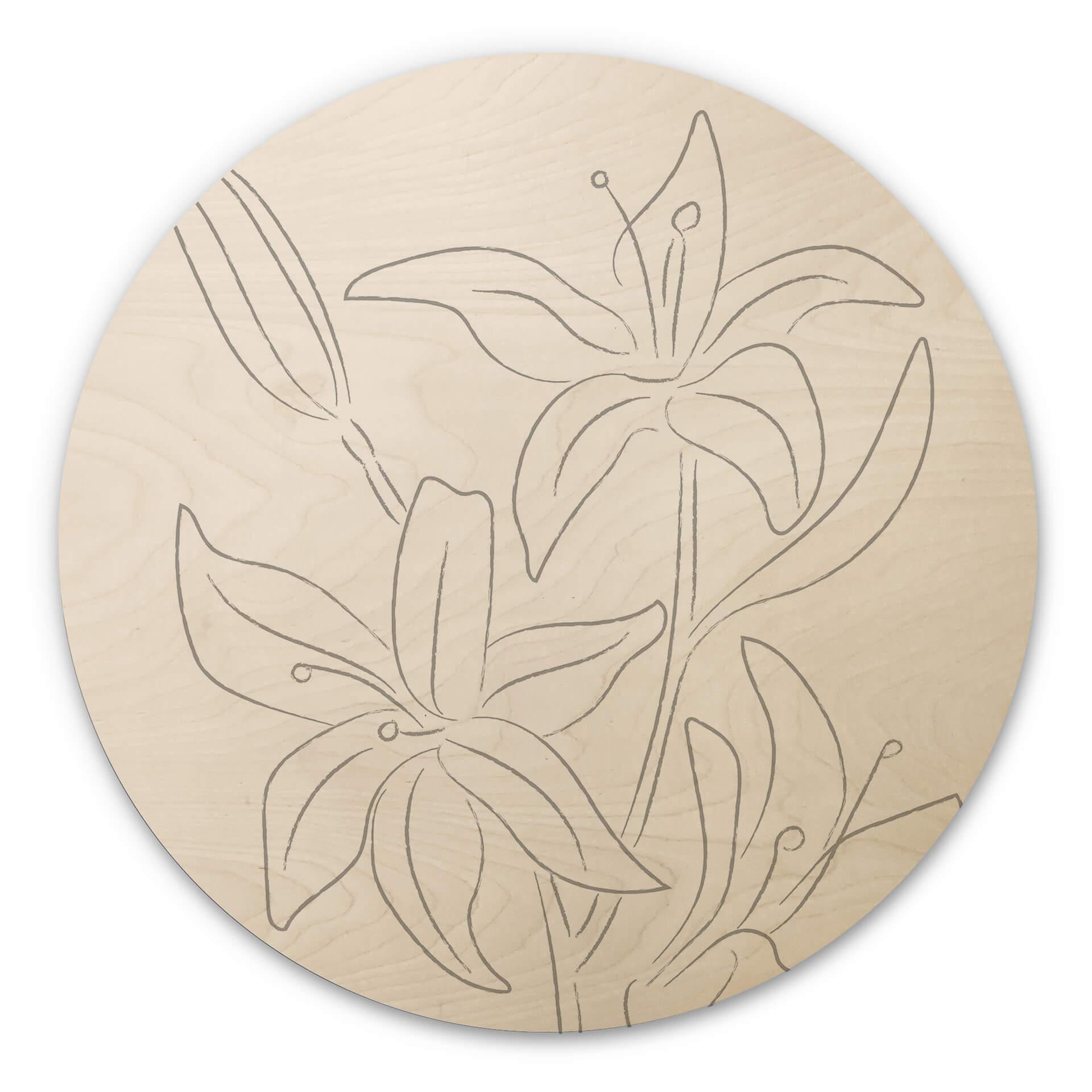 Billede af træ 1X Studio - Line Art Floral - Minimalistiske blomster - Rund