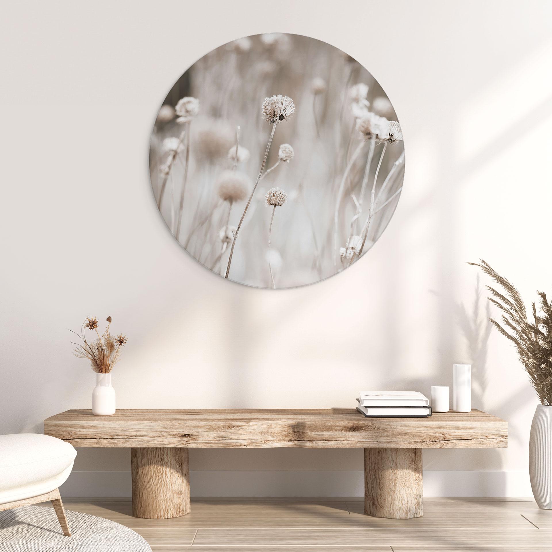 Billede Tørrede blomster i bløde toner - Annie - rund – print på aluminium (Alu-Dibond)