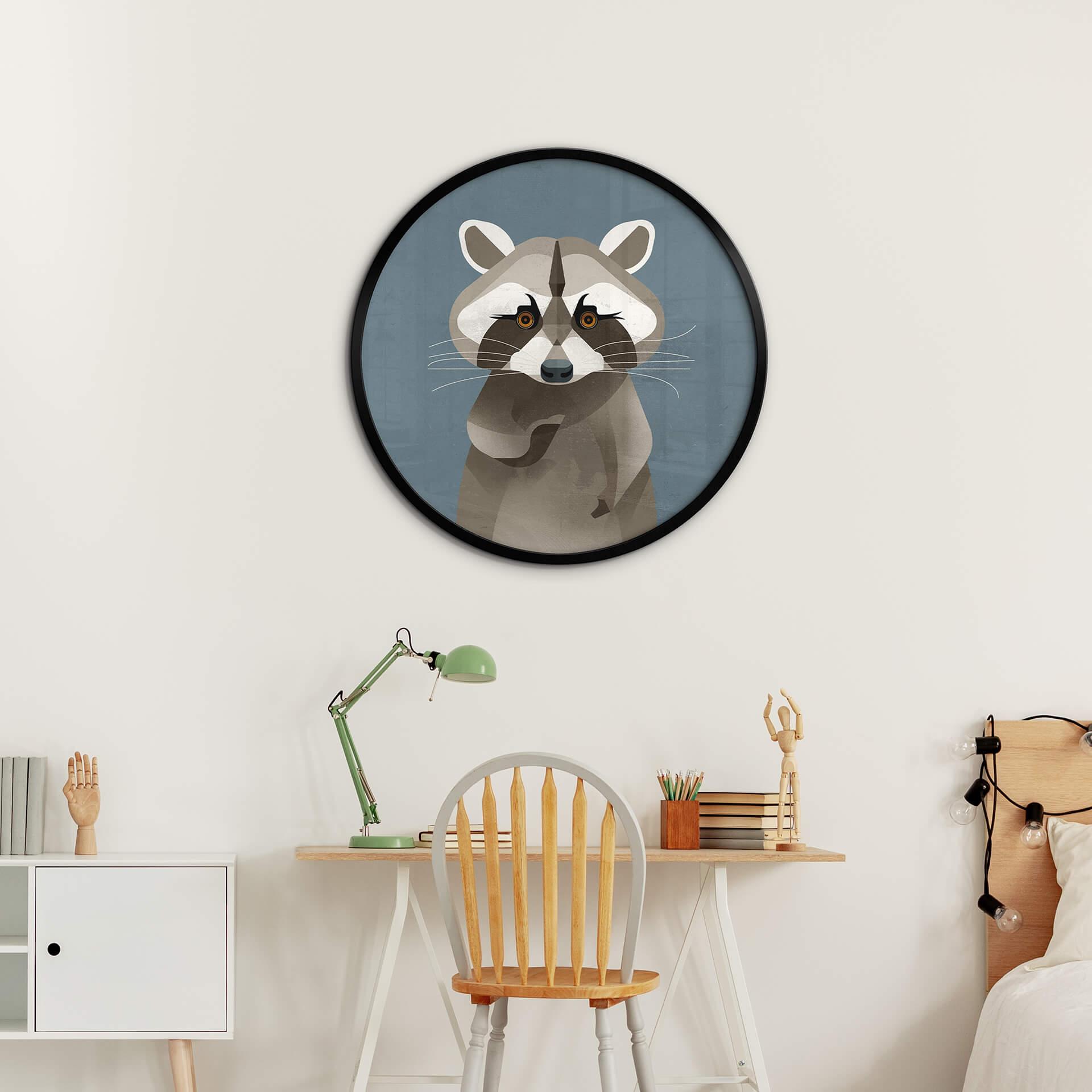 Poster Waschbär - Rund - Braun