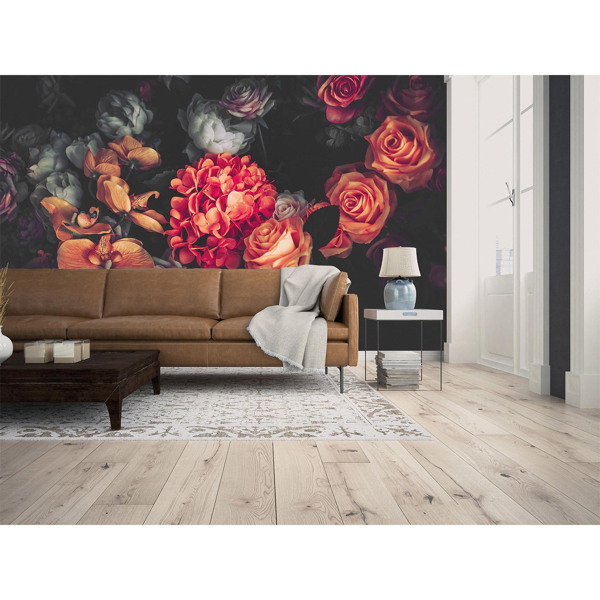 Romantisk blomster roser non-woven tapet Designwalls i rød og orange