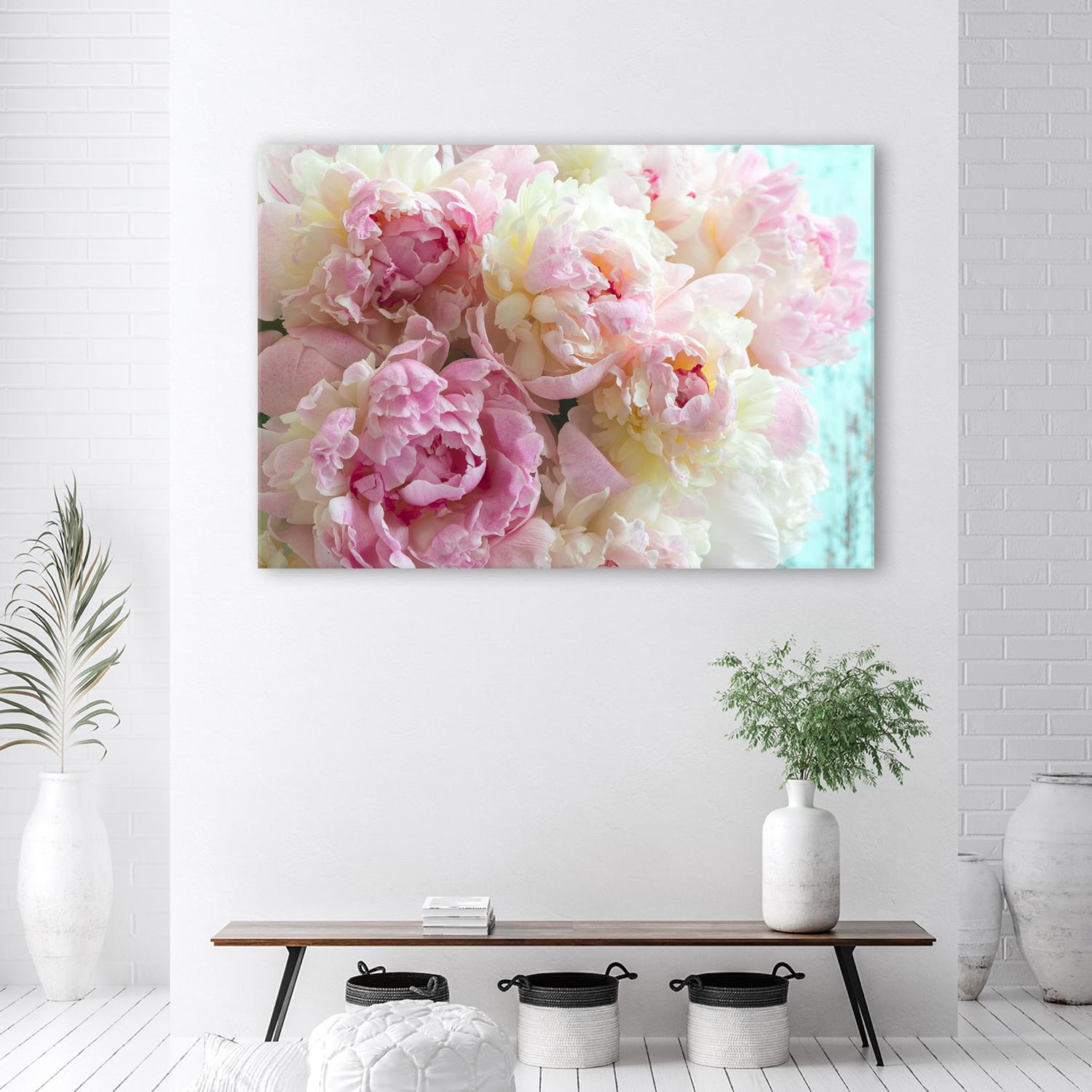 Canvasbillede, lyserøde pæonblomster