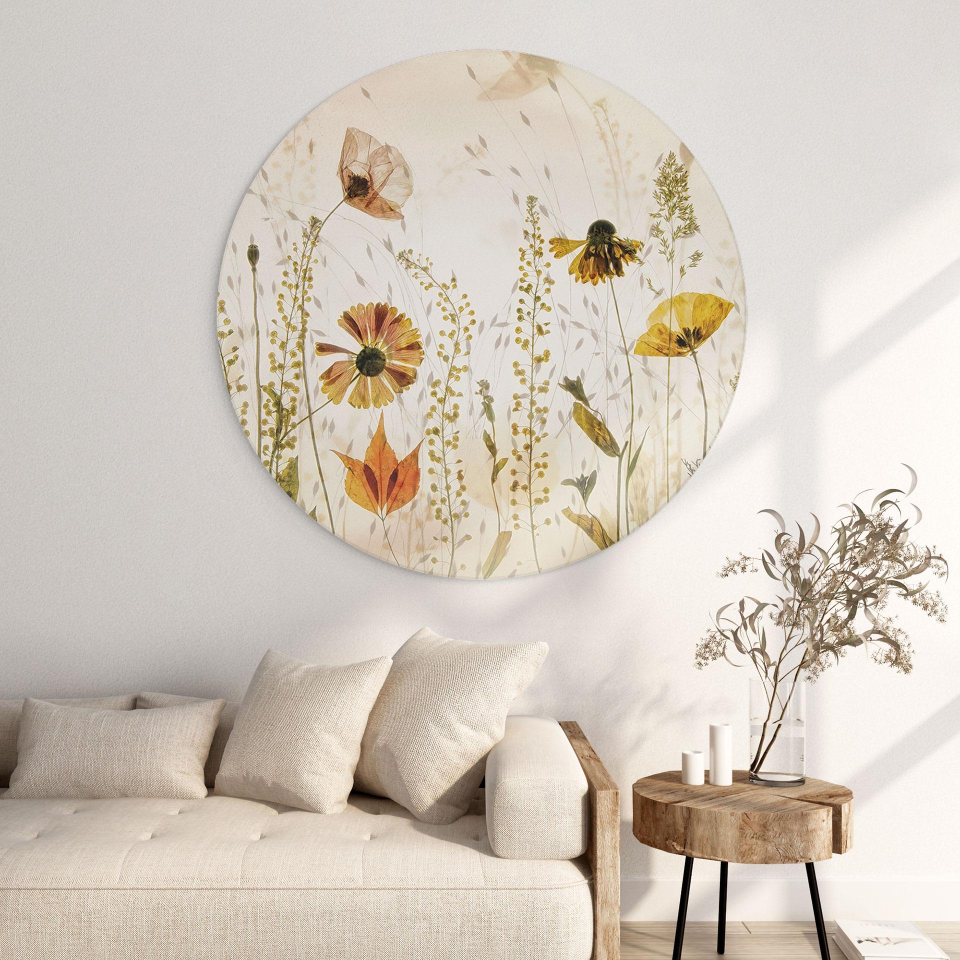 Fototapet Vilde engblomster i sollyset - Talen - rund – print på aluminium (Alu-Dibond)