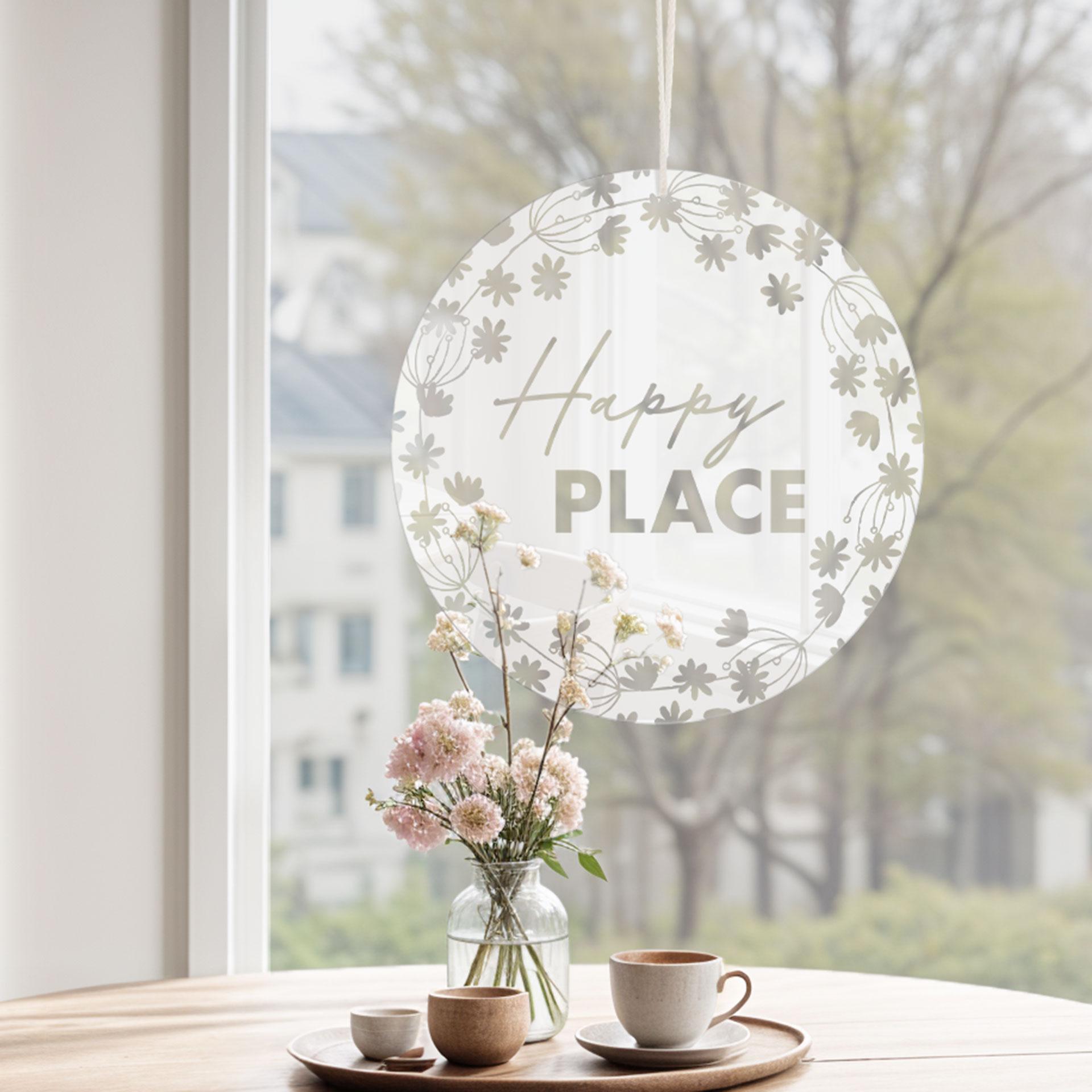 Akrylglasbillede, vinduesbillede til ophængning af Happy Place - Rund