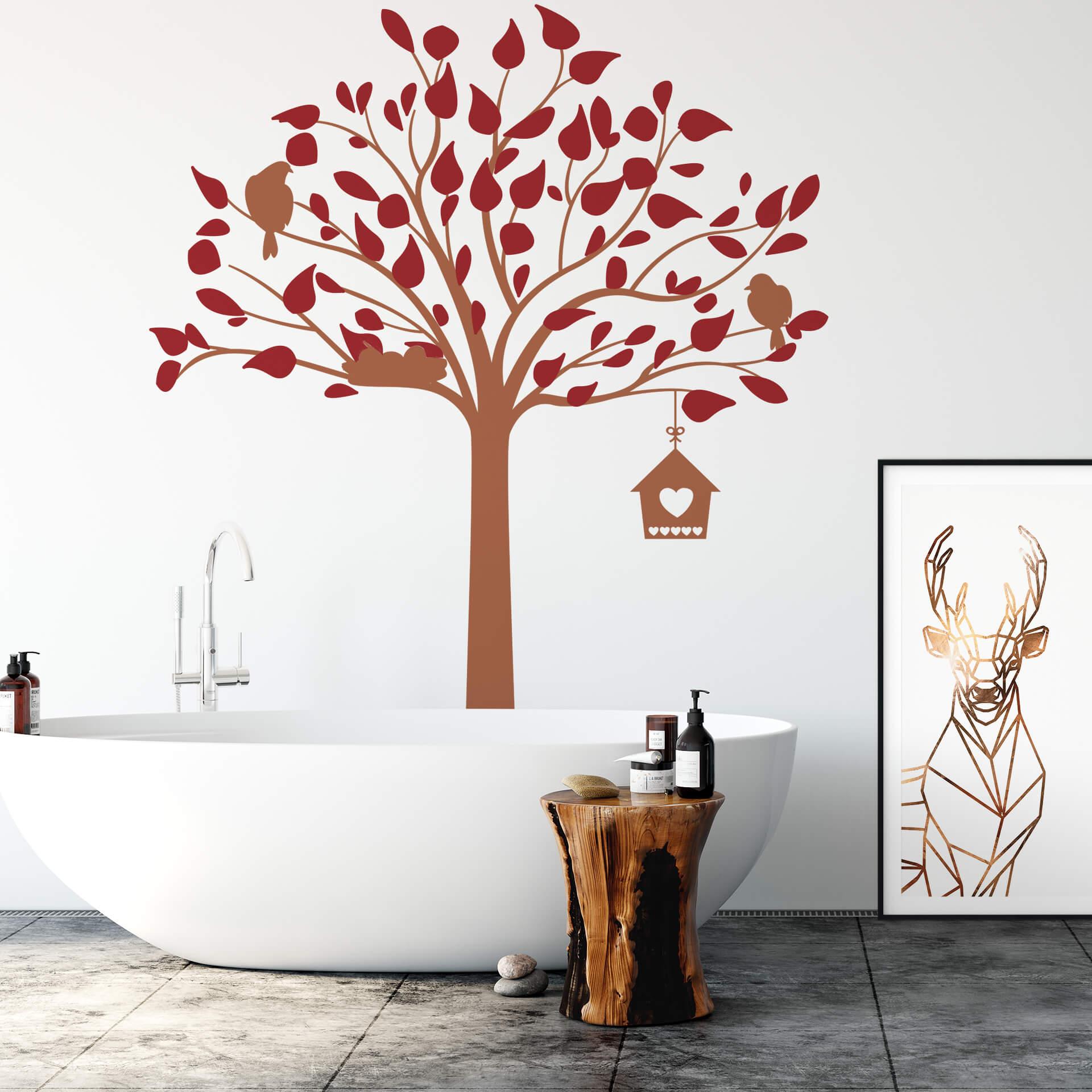 Muursticker Boom met Vogelhuisje 2-kleurig