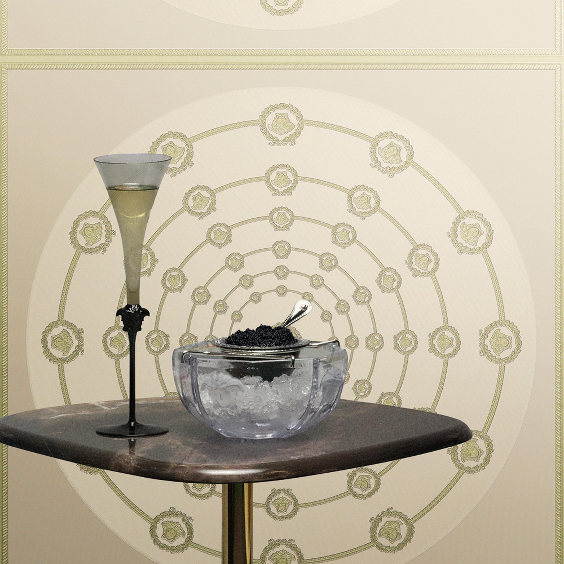 Versace ikke-vævet tapet I Love Baroque Medusa Circles Grey Green elegant