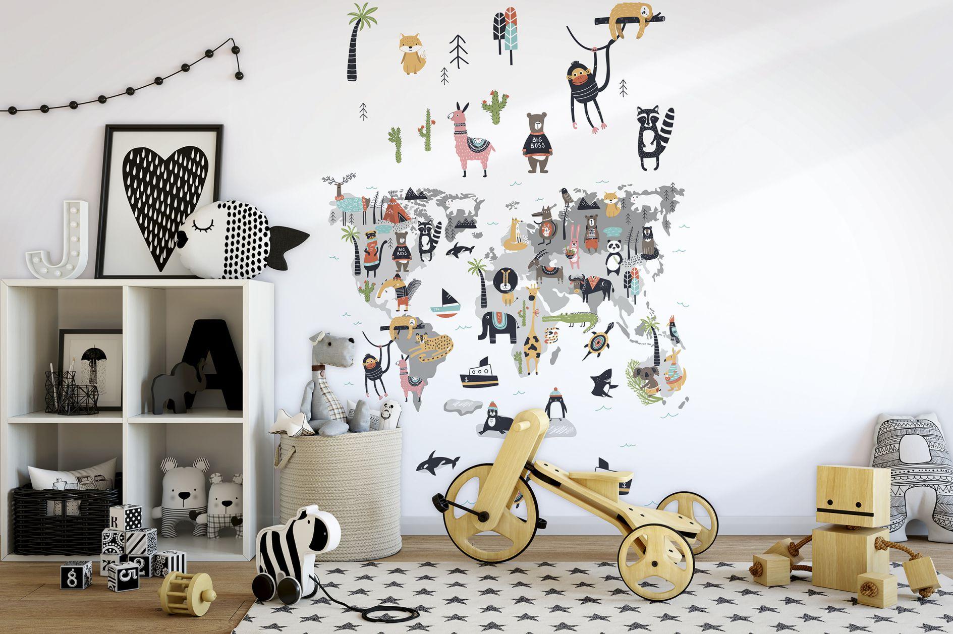kinderbehang, vliesbehang met illustratie Kids Walls wit, kleurrijk