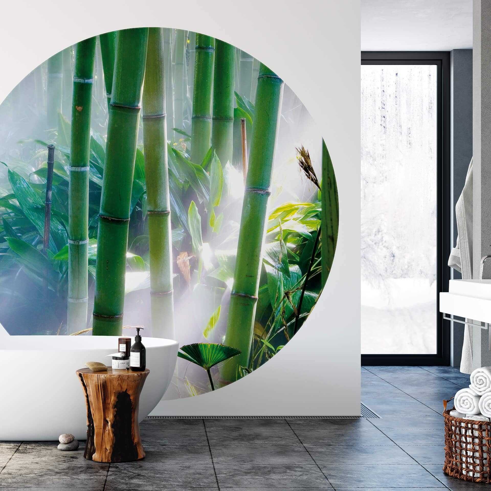 Fototapet - Rundt Bamboo Forest - vliesetapet/selvklæbende non-woven tapet