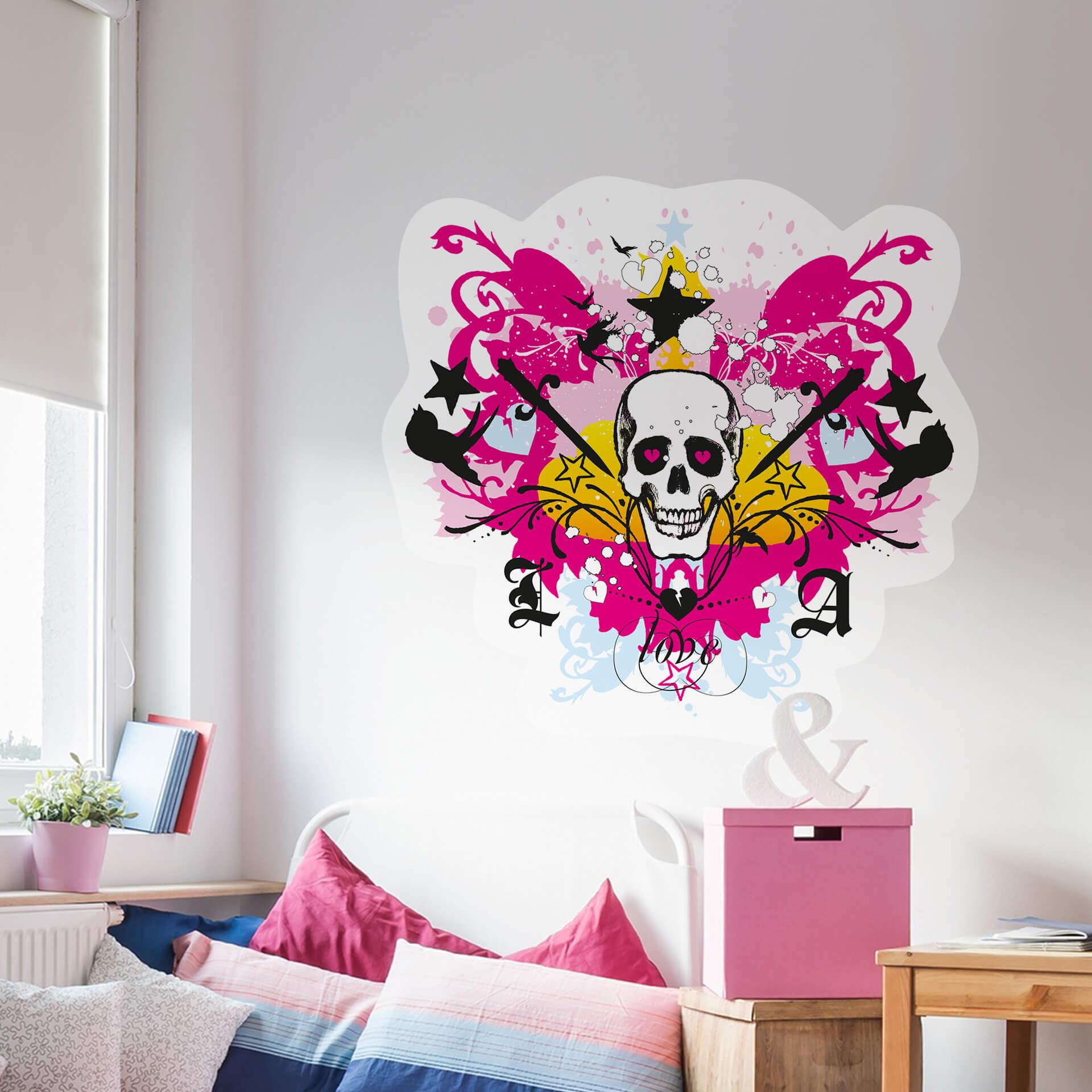 Sticker mural - LA Ink tête de mort et chaos multicolore