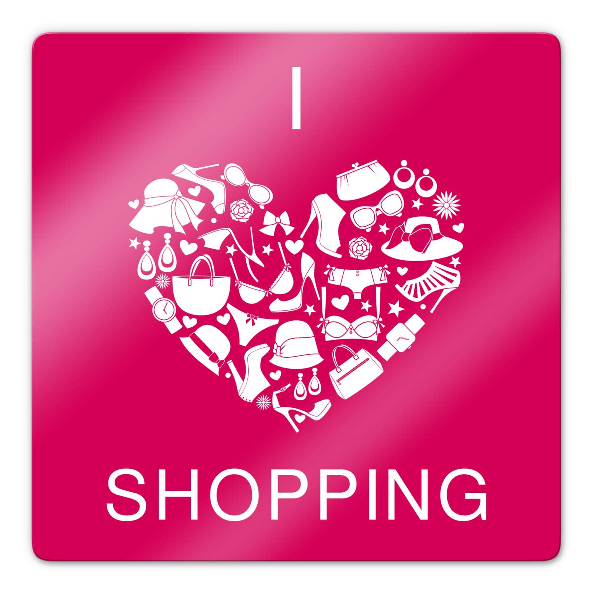 Tableau en verre - I Love Shopping - carré