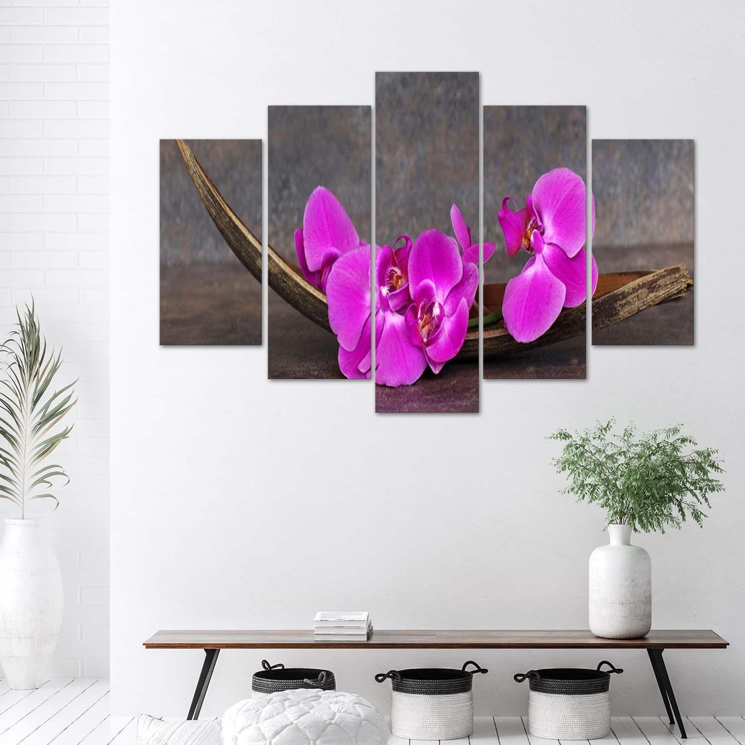 5 stykke lærredsprint Orchid Flower Zen Spa