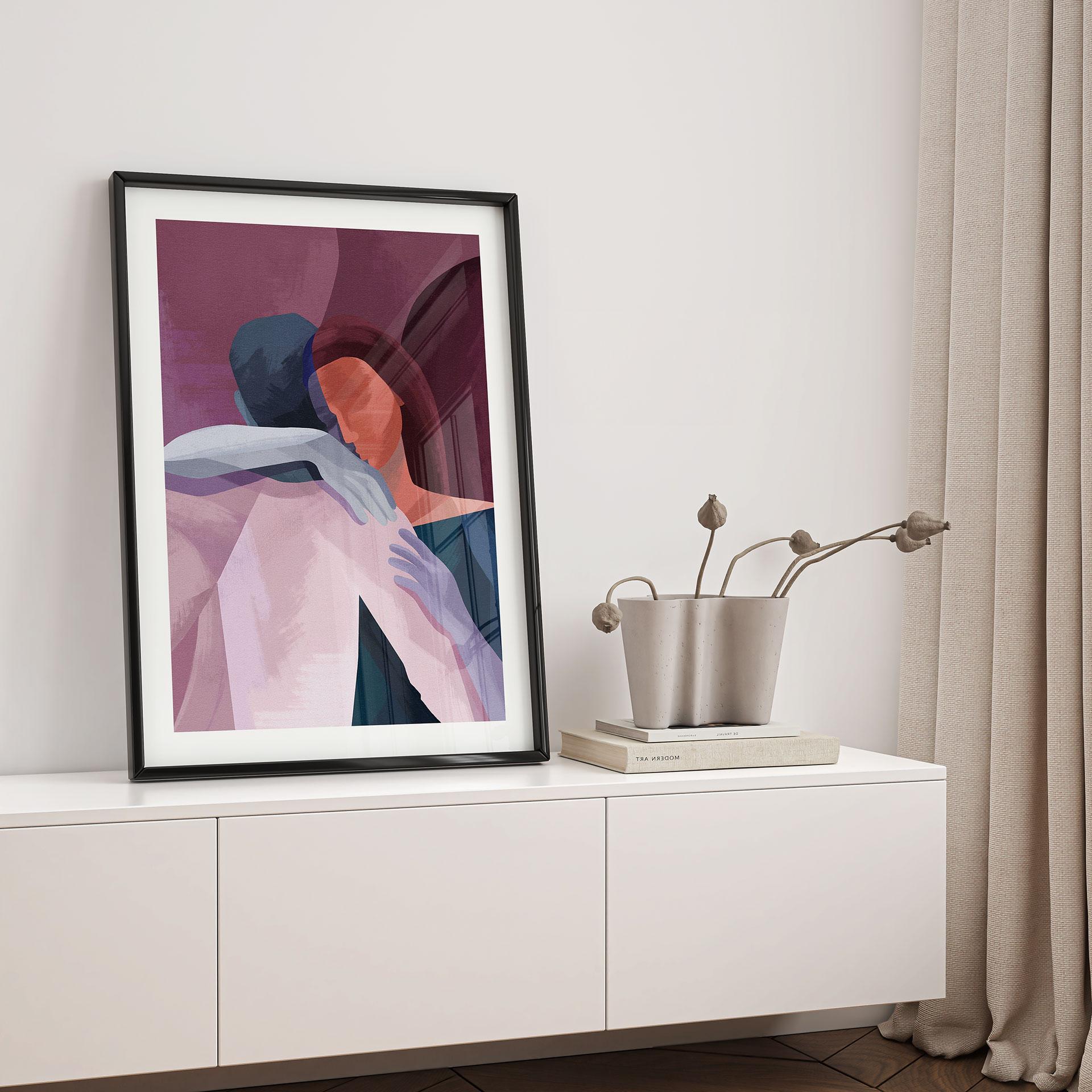 Plakat Love - Abstrakt omfavnelse af elskende - Goed Blauw