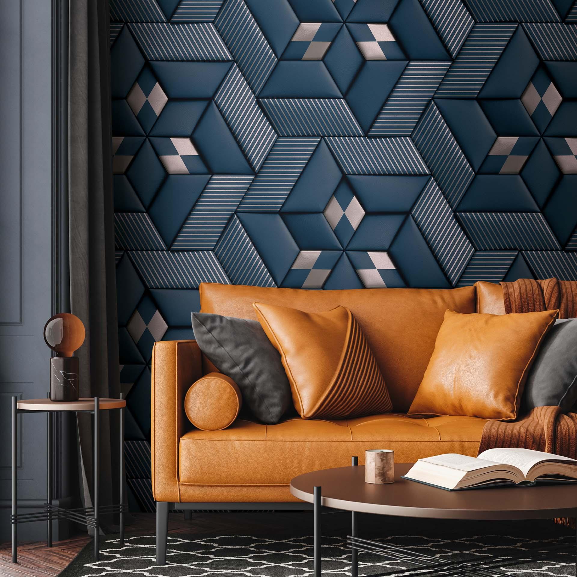 3D vliesbehang blauw effect fotobehang modern design vliesbehang voor de woonkamer