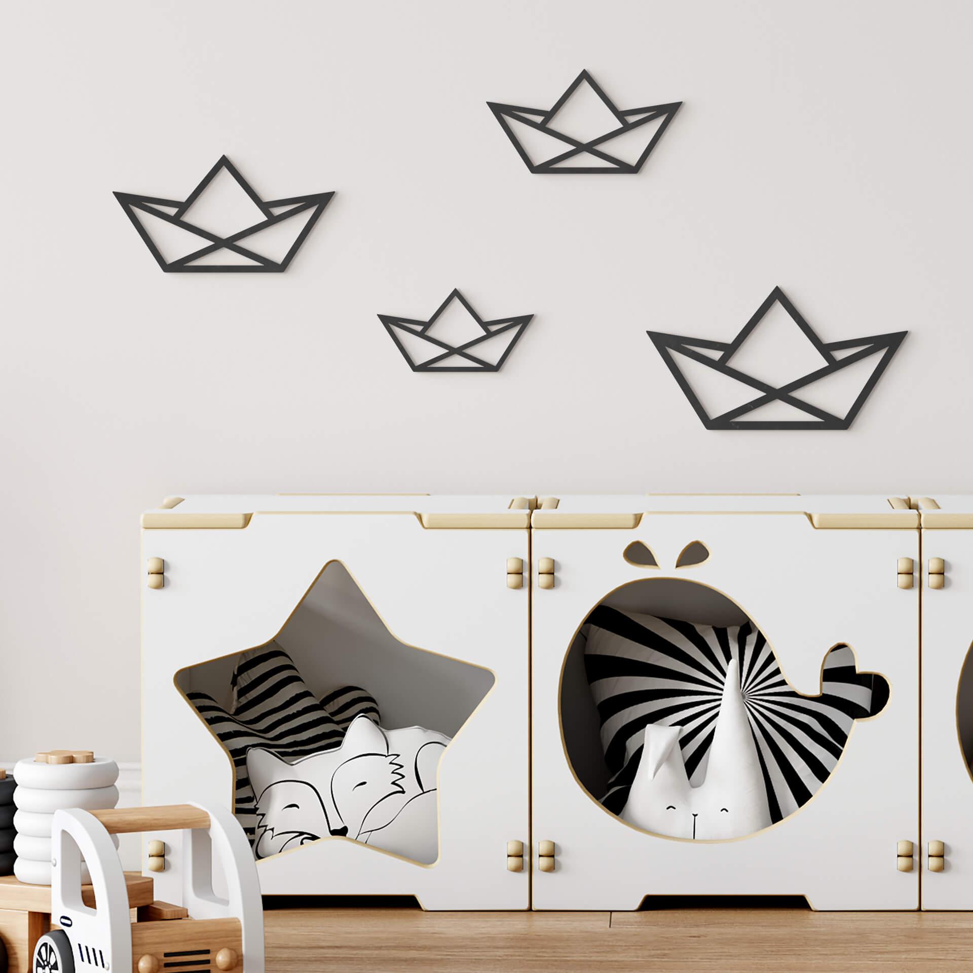Decoración mural habitación infantil barco origami - MDF (4 piezas) - 34x21 cm