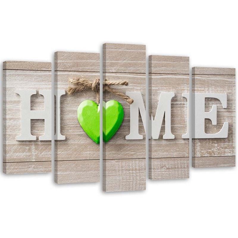 5 stykke lærredsprint Home Heart Shabby Green