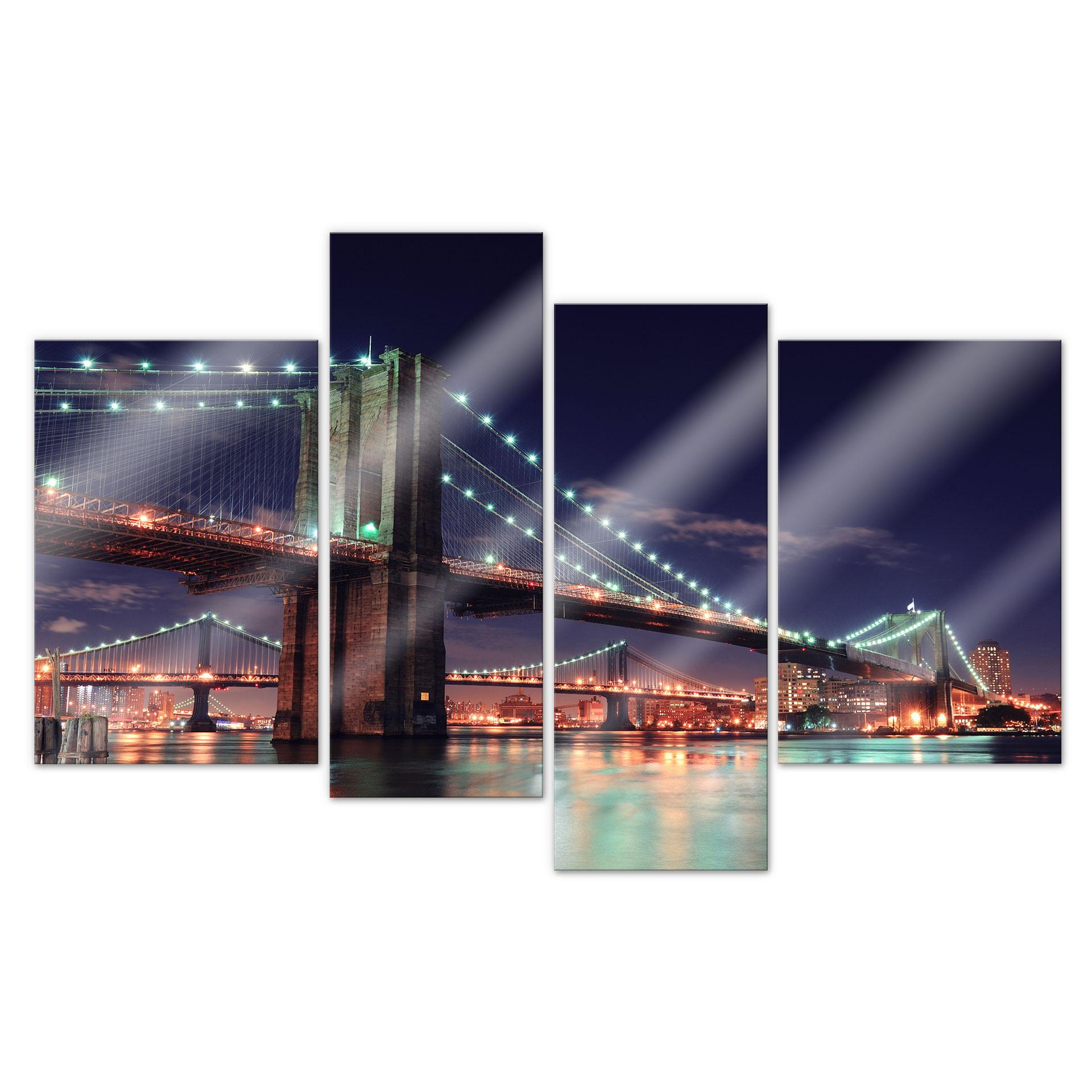 Akrylbillede Manhattan Bridge at Night 2 (4-delt)