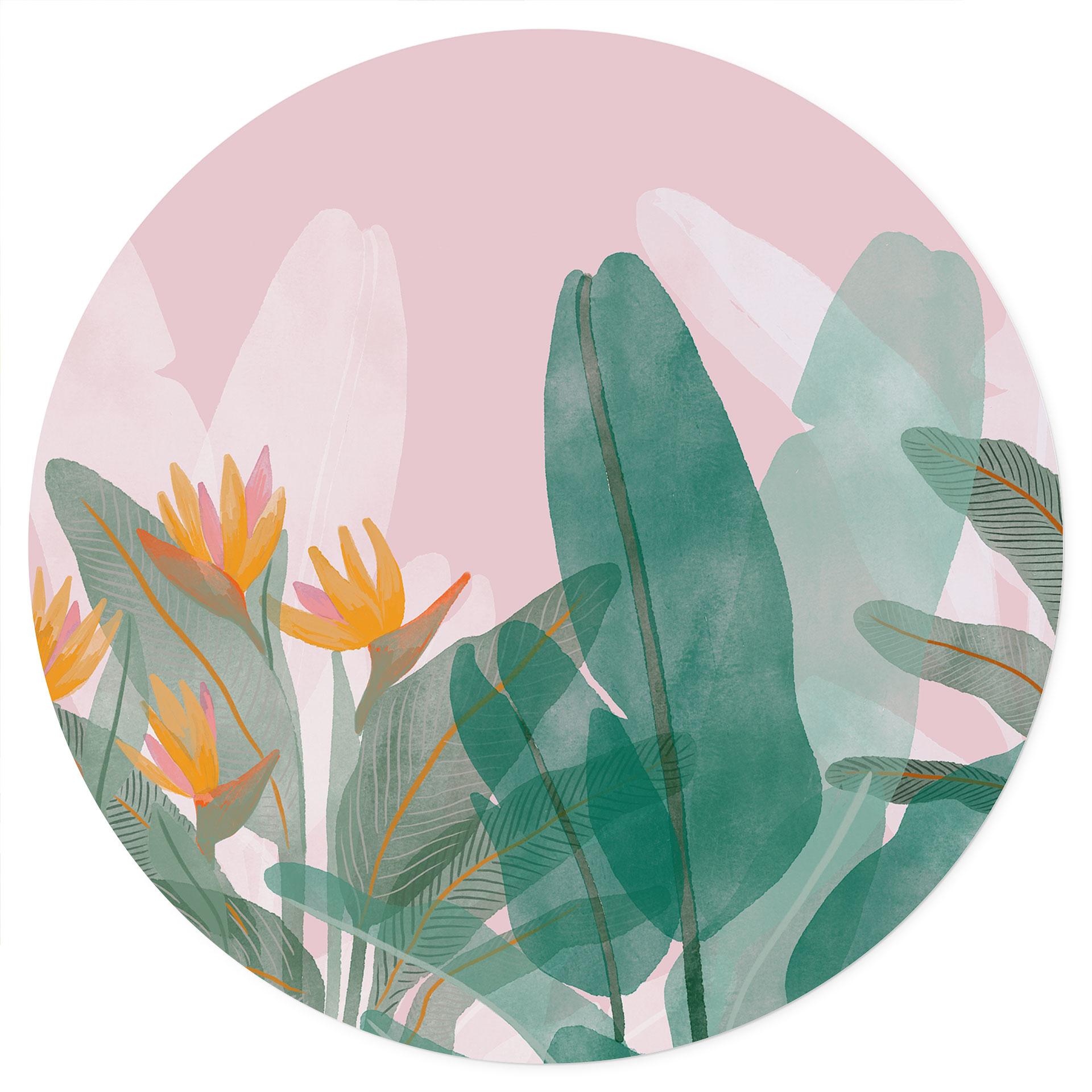 Wallsticker botanisk illustration i grøn og pink - Goed Blauw - Rund