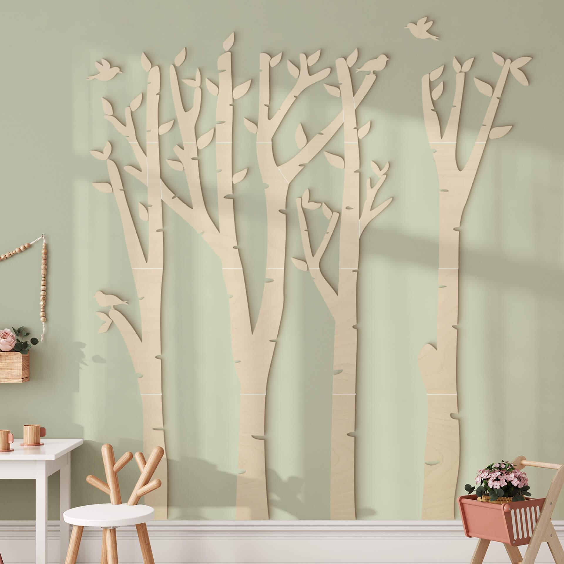 Vægdekoration Popler træ Birch Trees and Birds