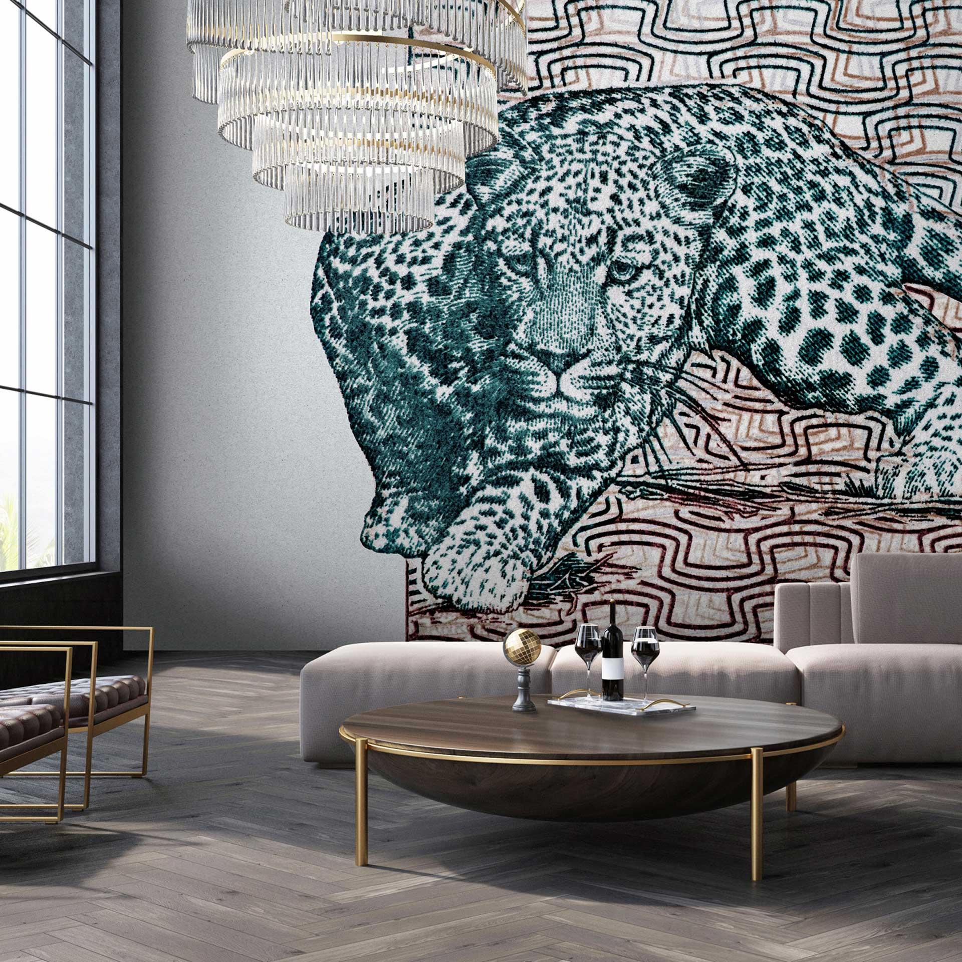 Leopardtapet med bølgemønster sort hvid - non-woven tapet vildt look