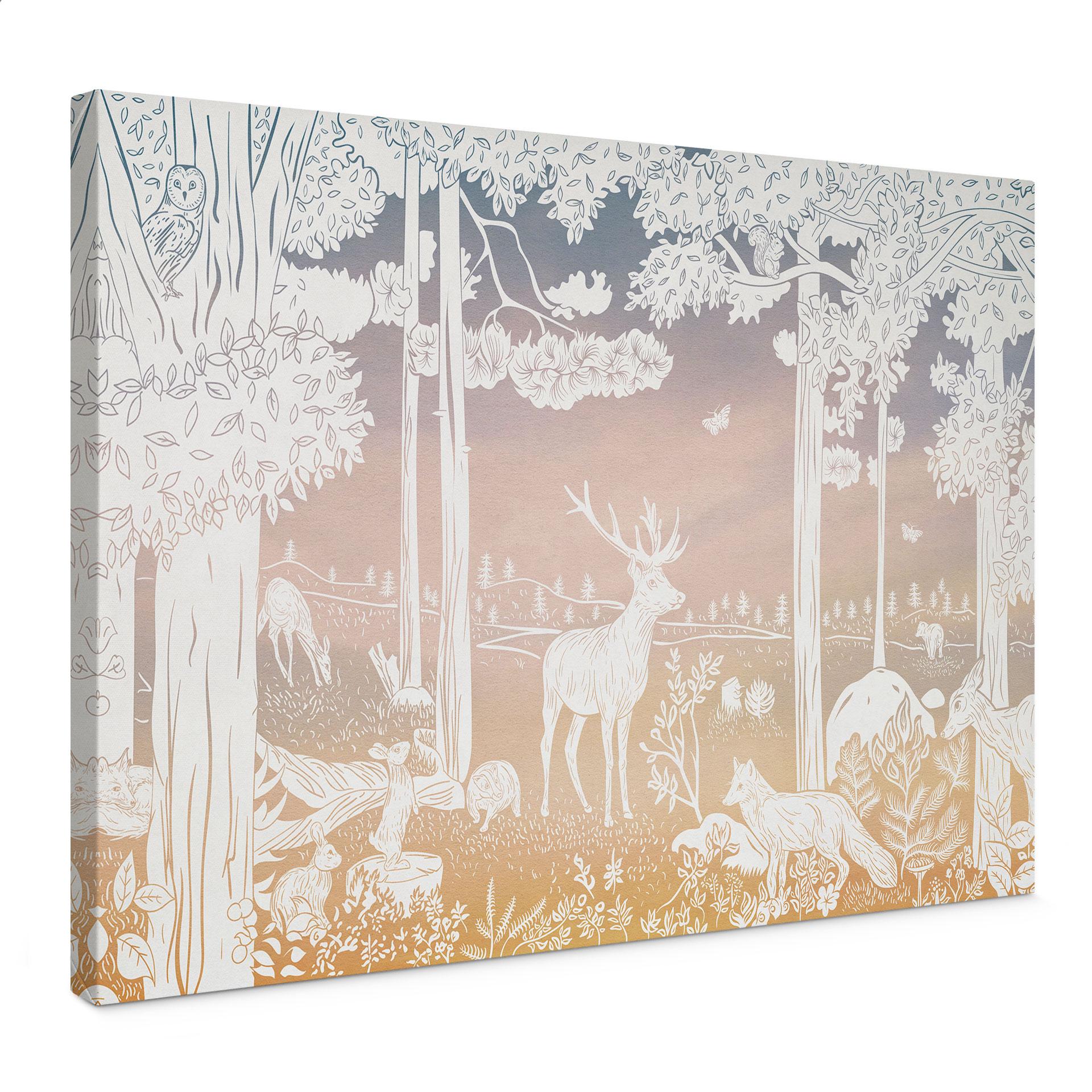 Canvastavla Fridfull skog med rådjur och rävar - Ombre - Kikki Belle