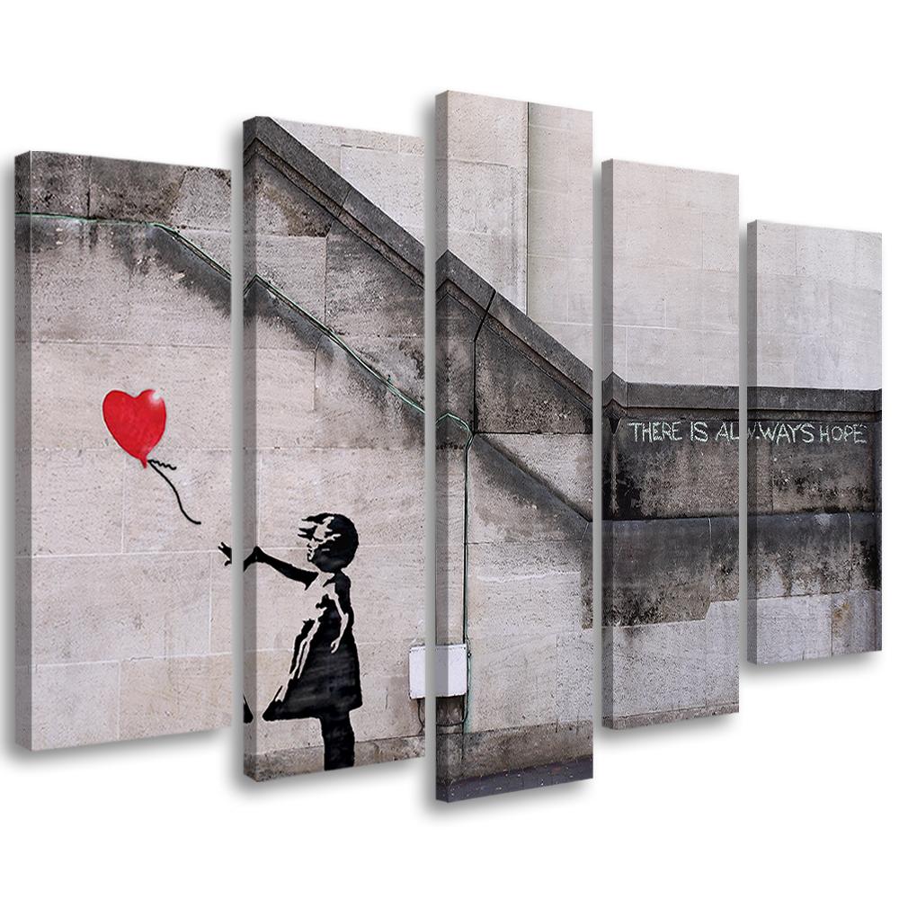 5 stykke lærredstryk, Banksy Balloon Girl