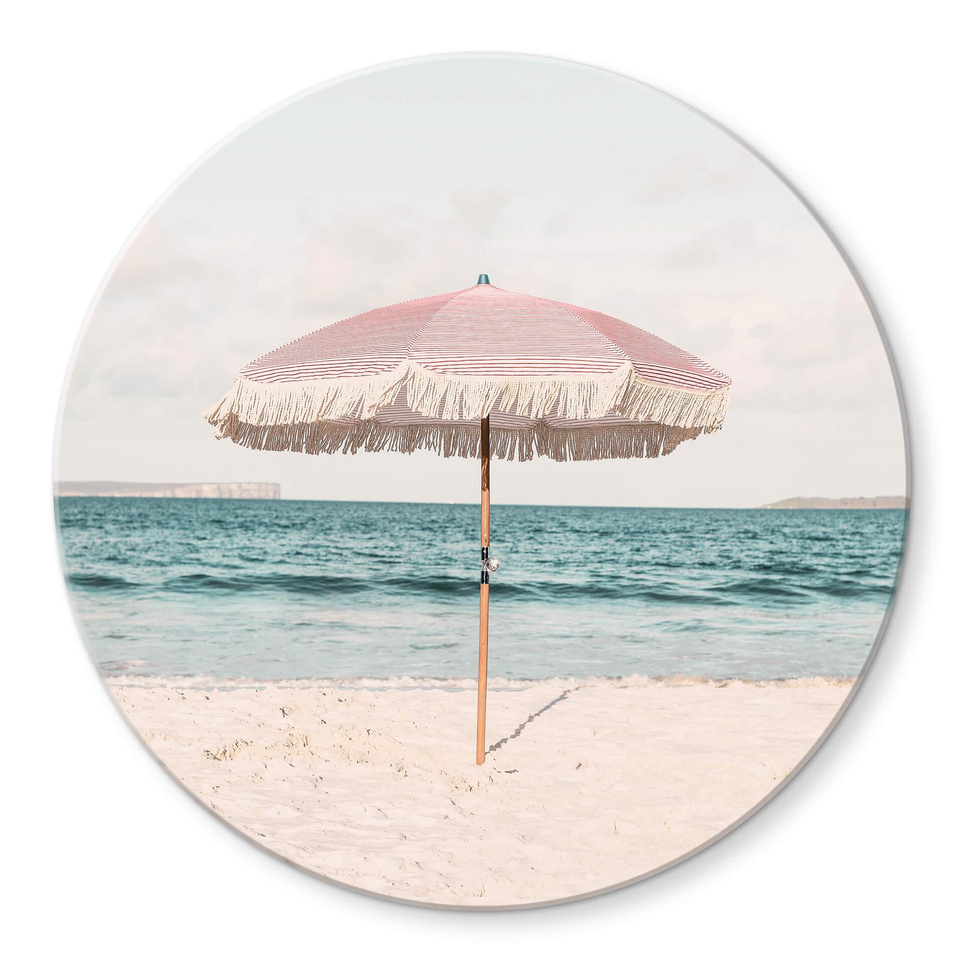 Tableau sur verre rond Sisi & Seb - Parasol rose